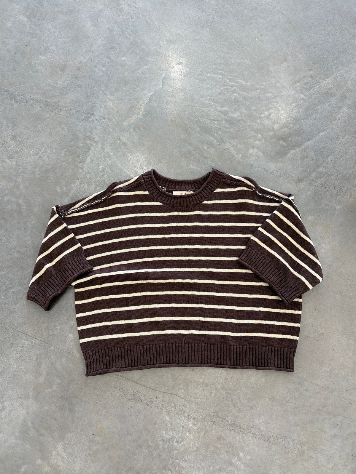 Brown Short Sleeve Striped Sweater