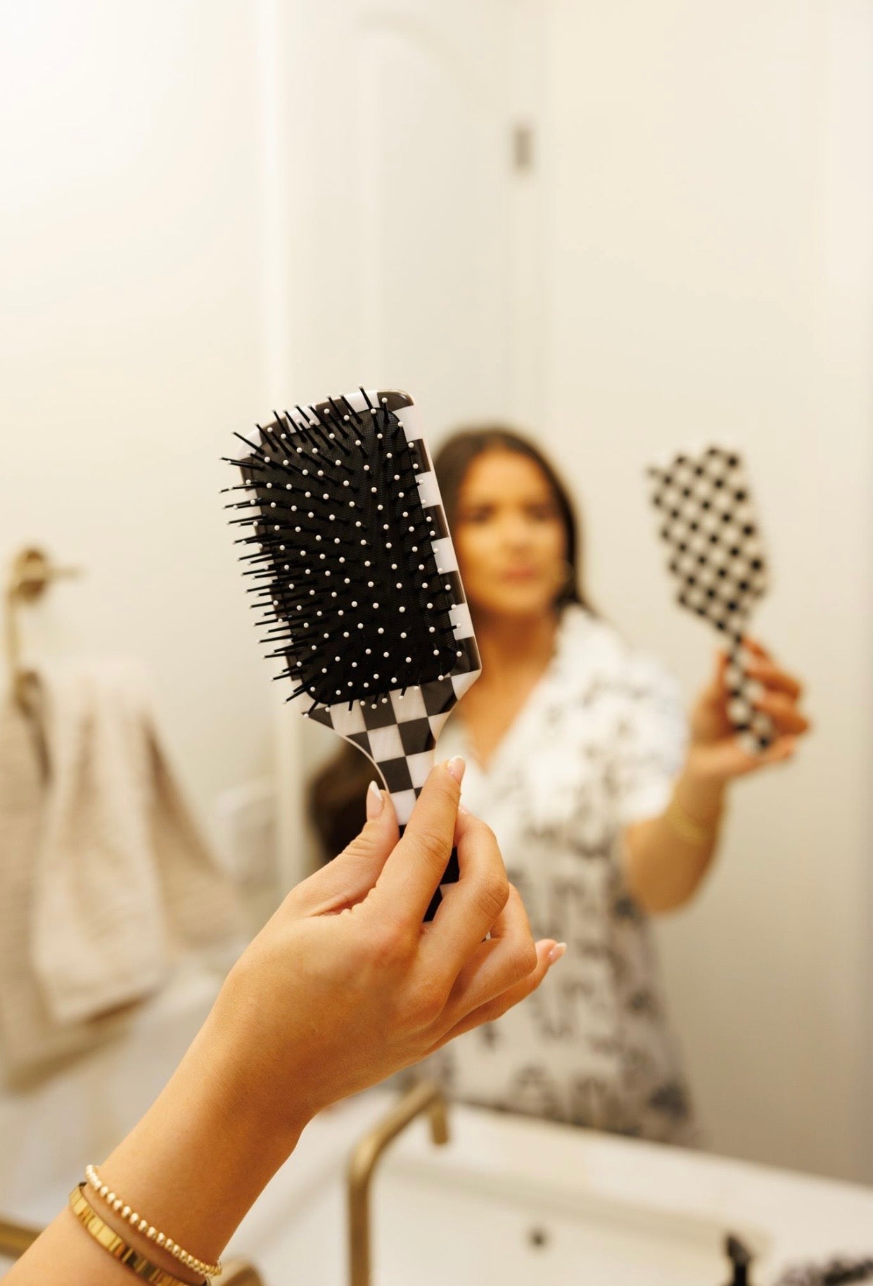 Checkerboard Black & White Hairbrush