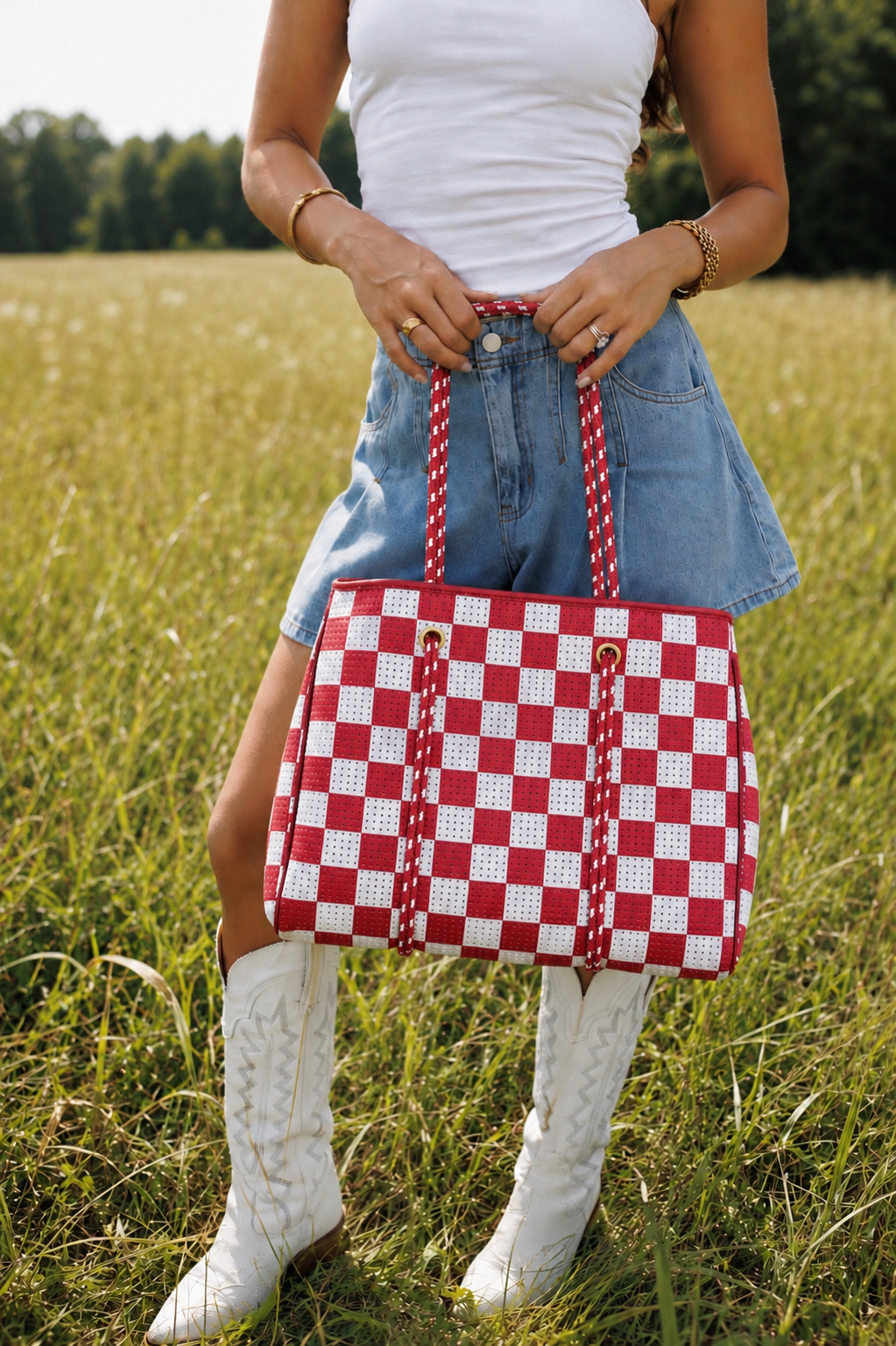 Red Checkerboard Large Tote Bag