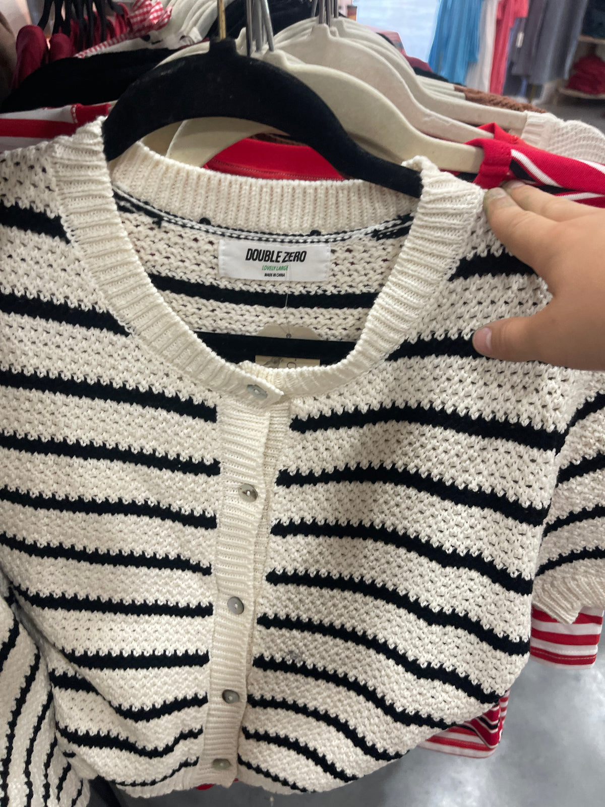 Black Striped Short Sleeve Scalloped Edge Cardi