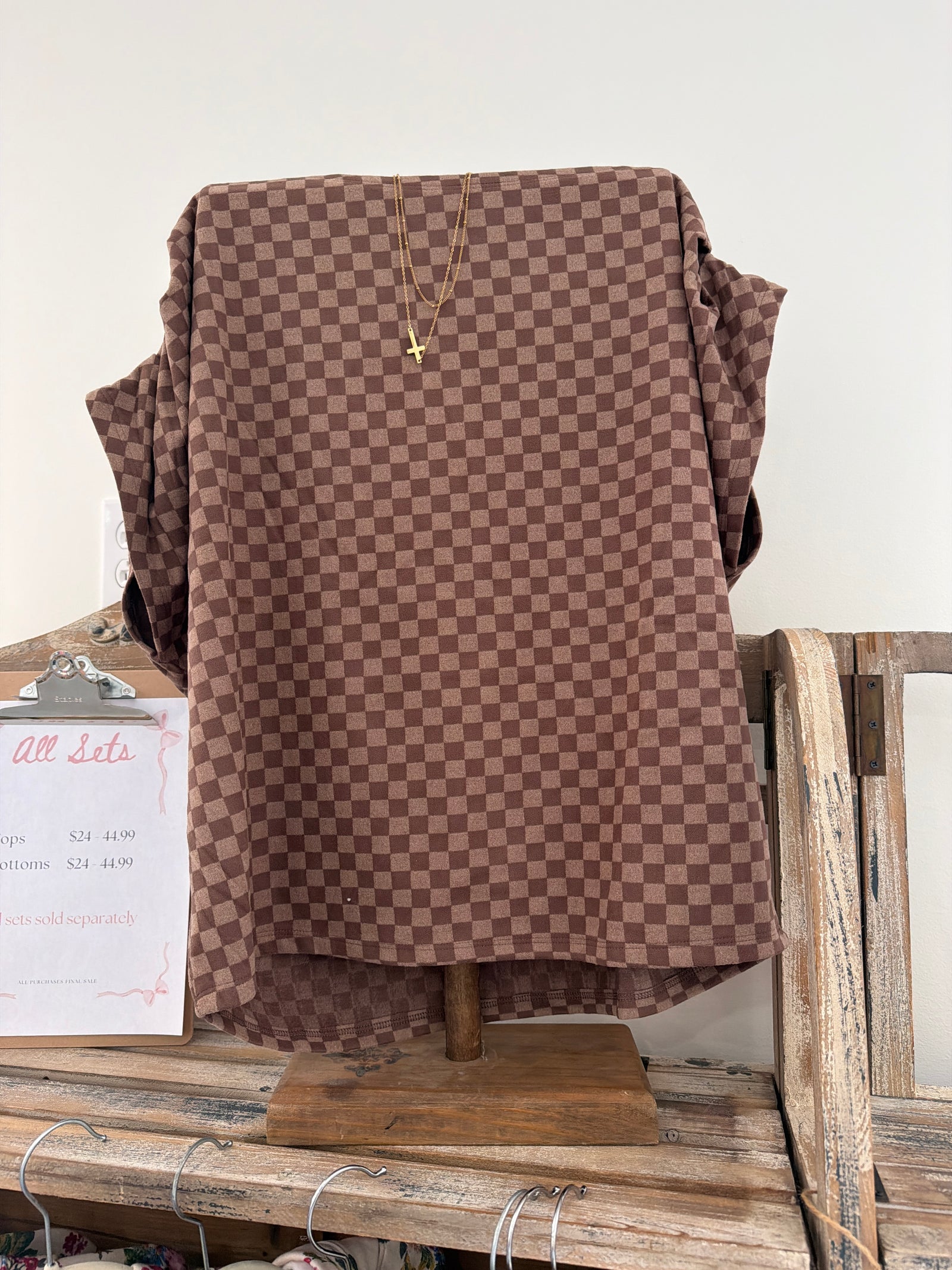 Brown Checkered Off the Shoulder Top