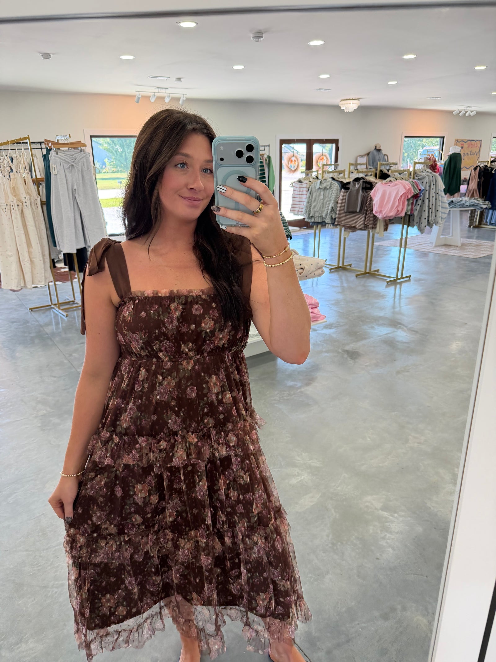 Floral Chiffon Tie Strap Tiered Midi Dress