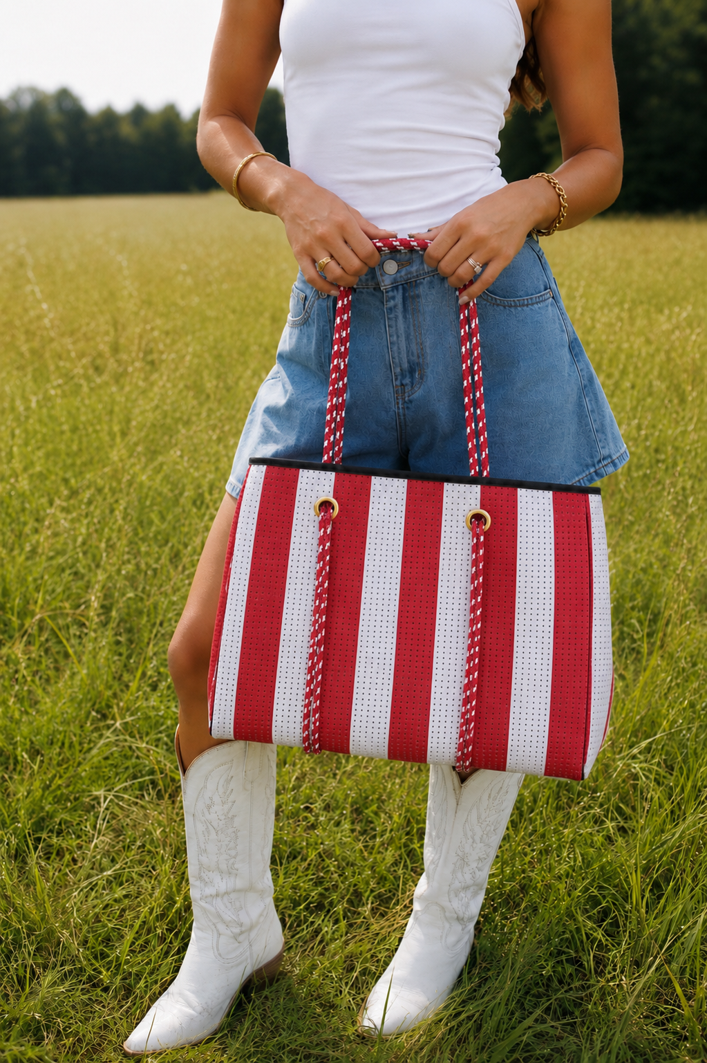 Red Striped Large Tote Bag