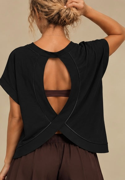Solid Black Cross-Back Shirt