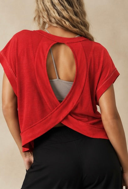 Solid Red Cross-Back Shirt