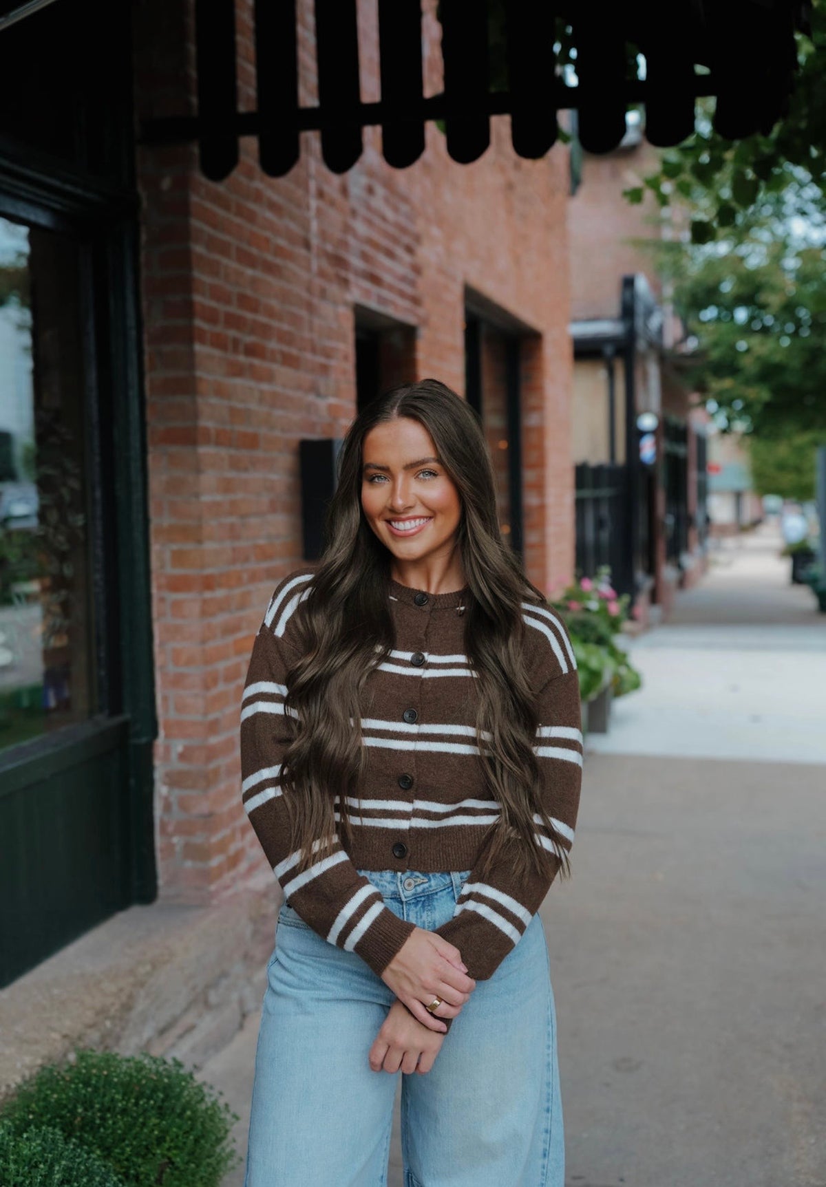 Brown Striped Button Down Sweater