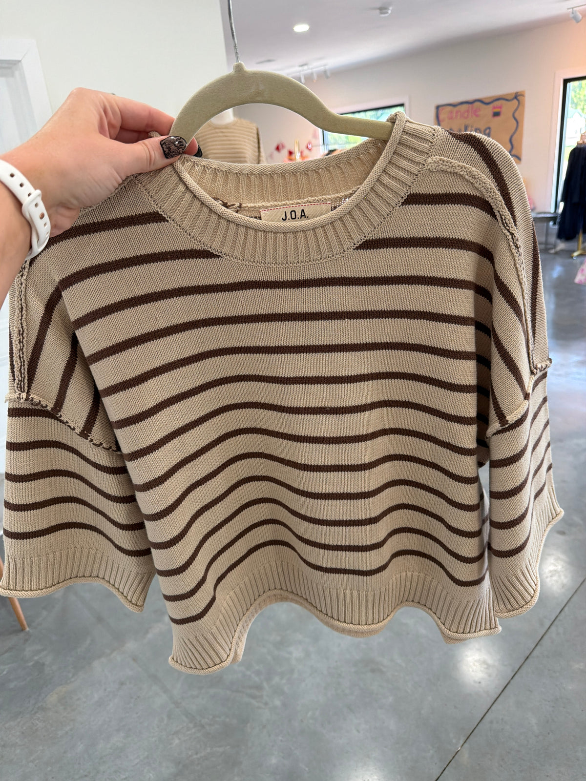 Brown Short Sleeve Striped Sweater