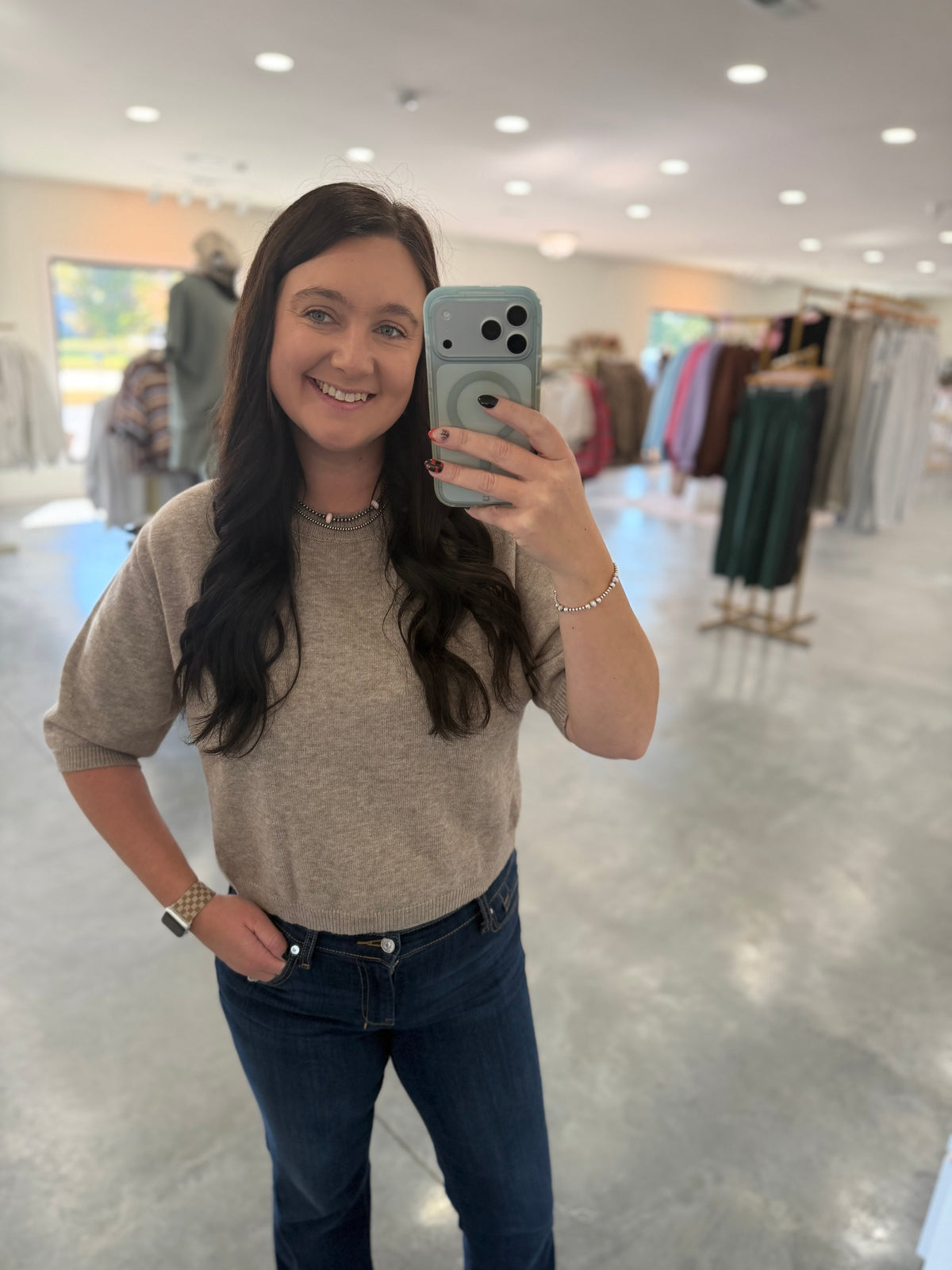 Short Sleeve Sweater Top Mocha