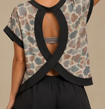 Black Camo Cross-Back Shirt