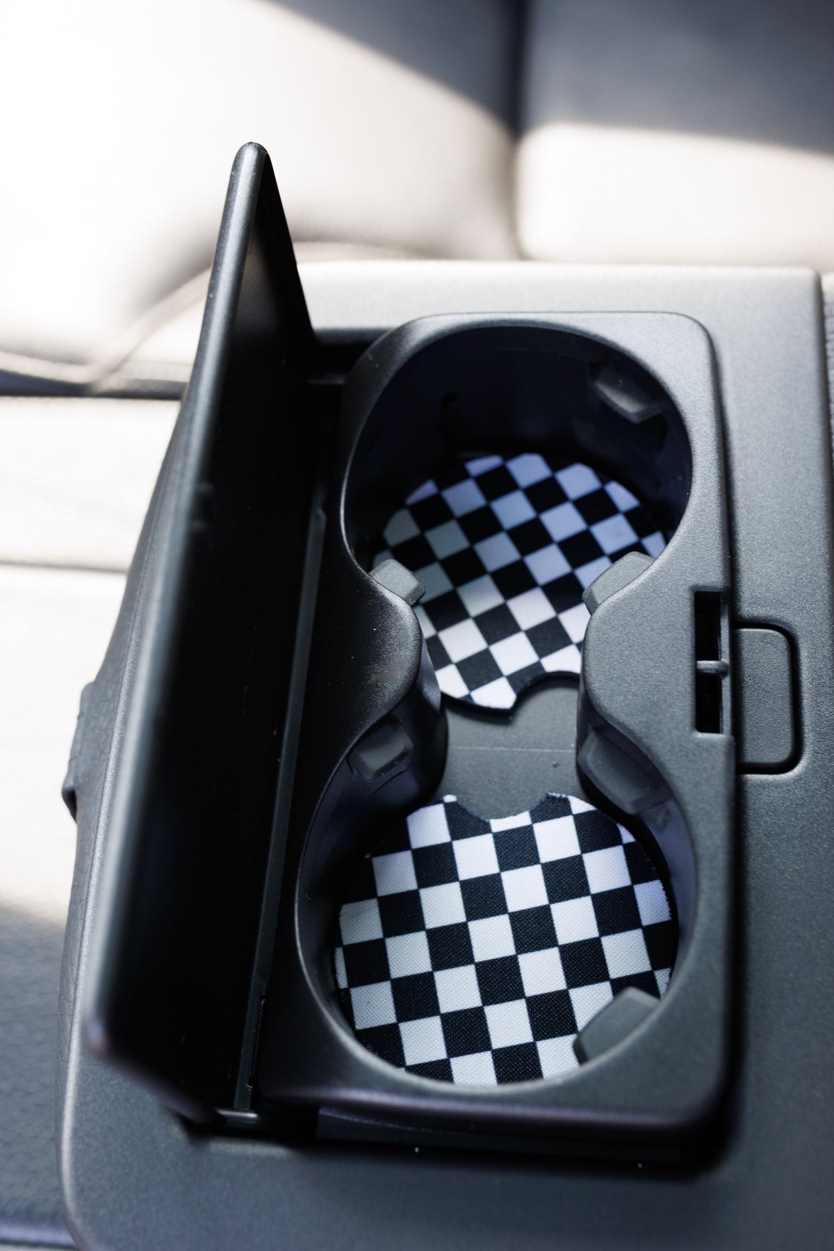 Checkerboard Black &amp; White Car Coasters 2-Pack