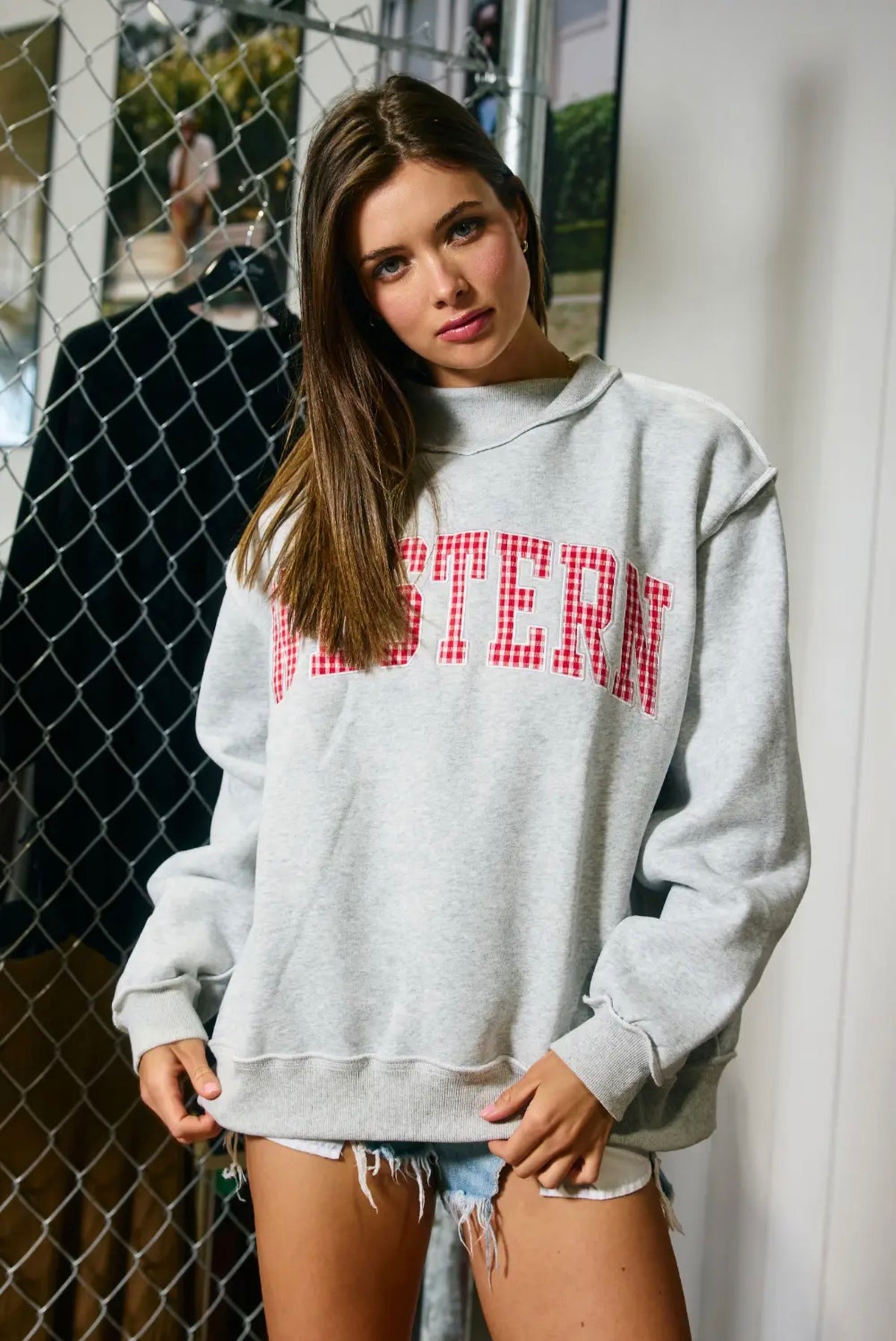 “Western” Embroidered Mock Neck Sweatshirt
