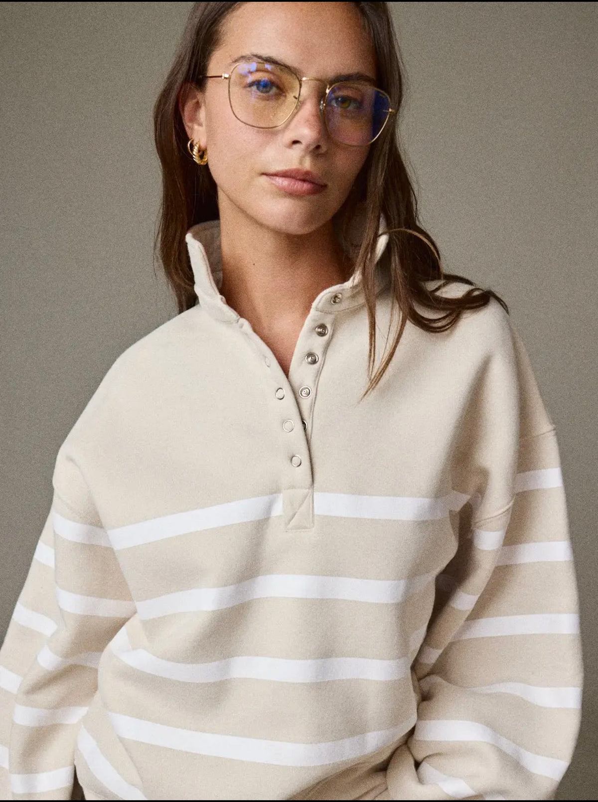 Addison Stripe Pullover Taupe/White
