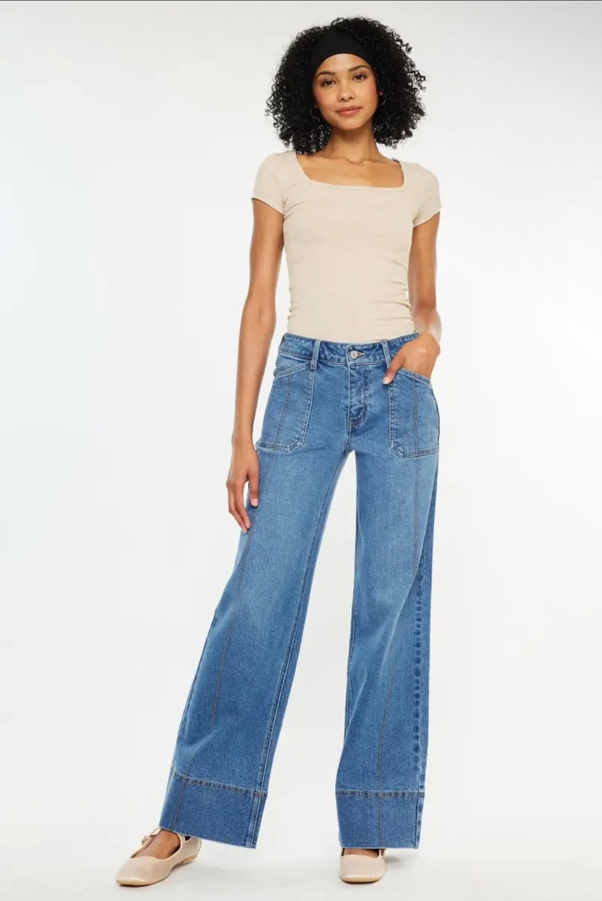 Mid Rise Wide Leg Jean