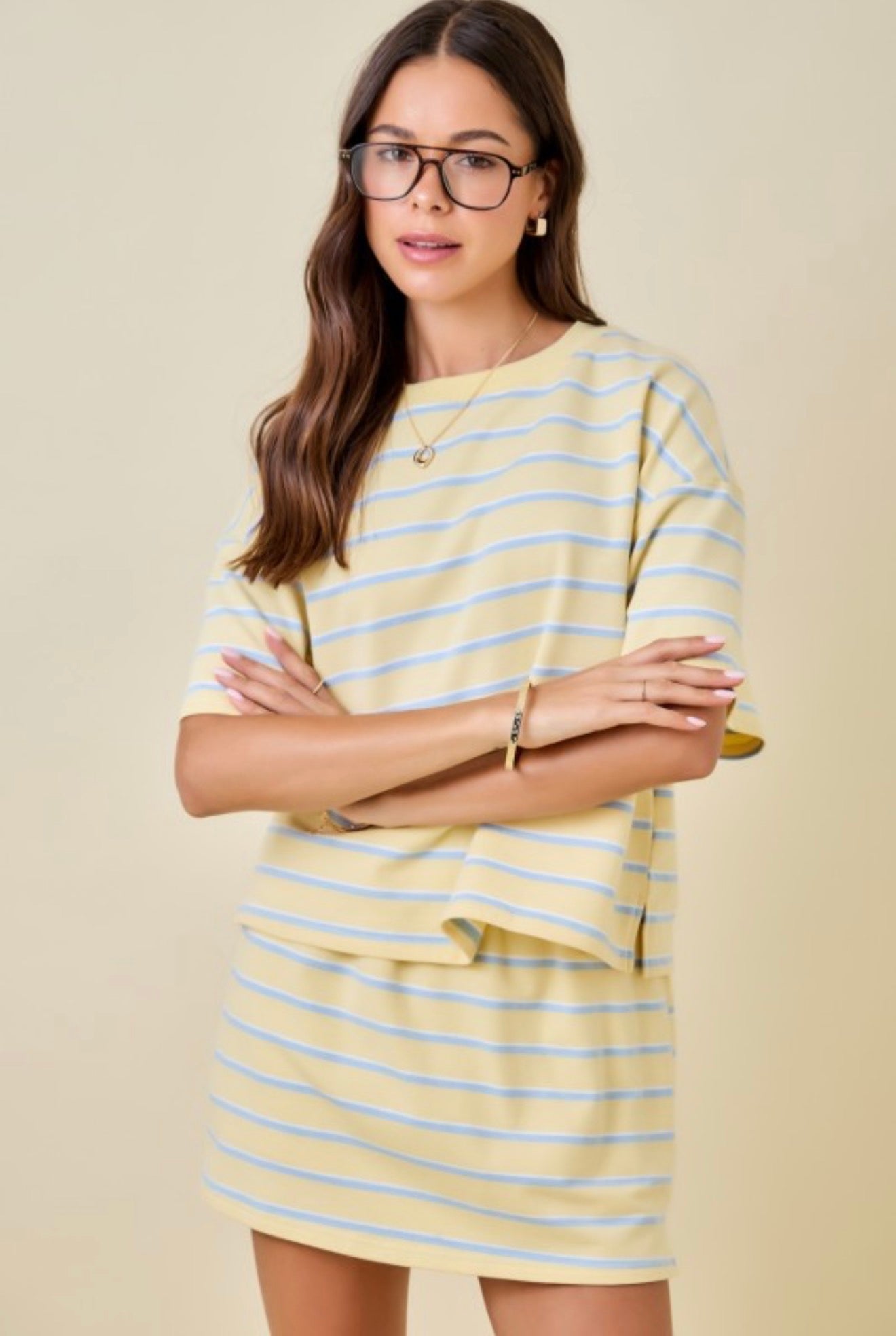 Yellow/Blue Striped Boxy Top