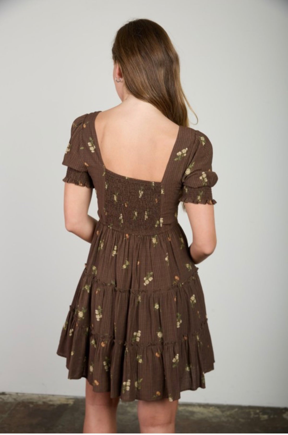 Floral Square Neck Puff Sleeve Mini Dress