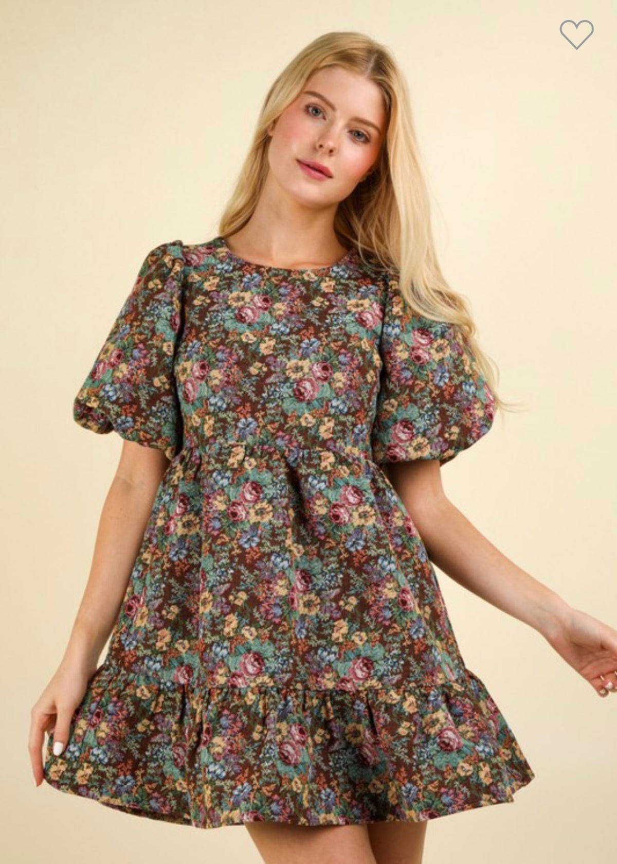 Puff Sleeve Floral Jacquard Dress