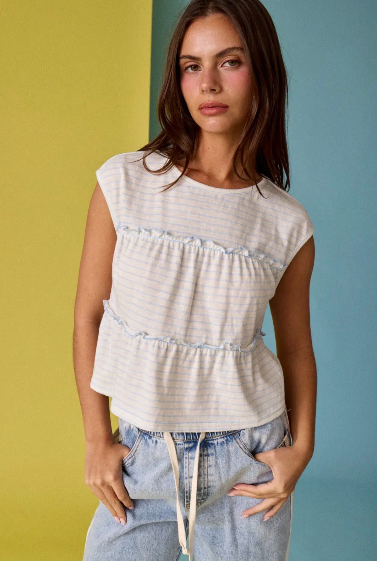 Striped Tiered Seam Sleeveless Stripe Top