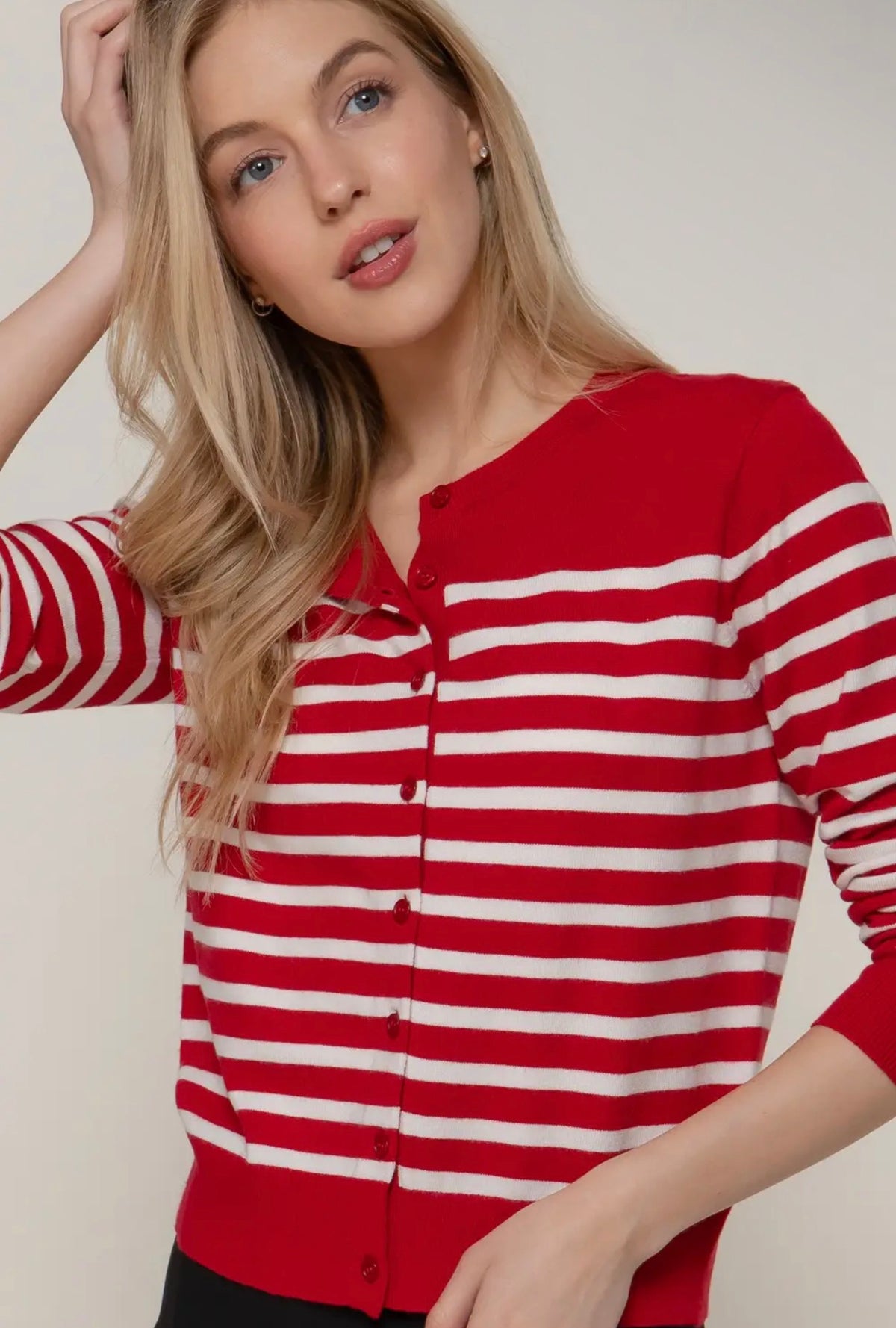Red Striped Button Down Sweater
