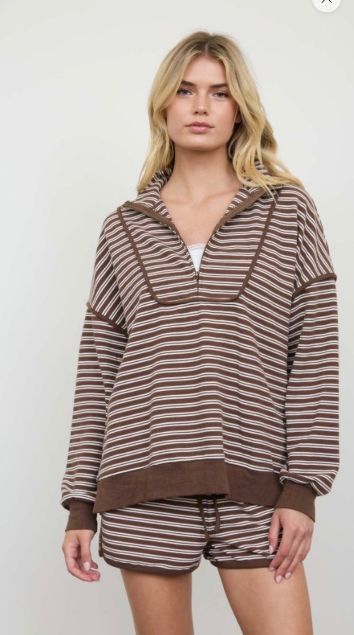 Half Zip Stripe Contrast Trim Long Sleeve Top