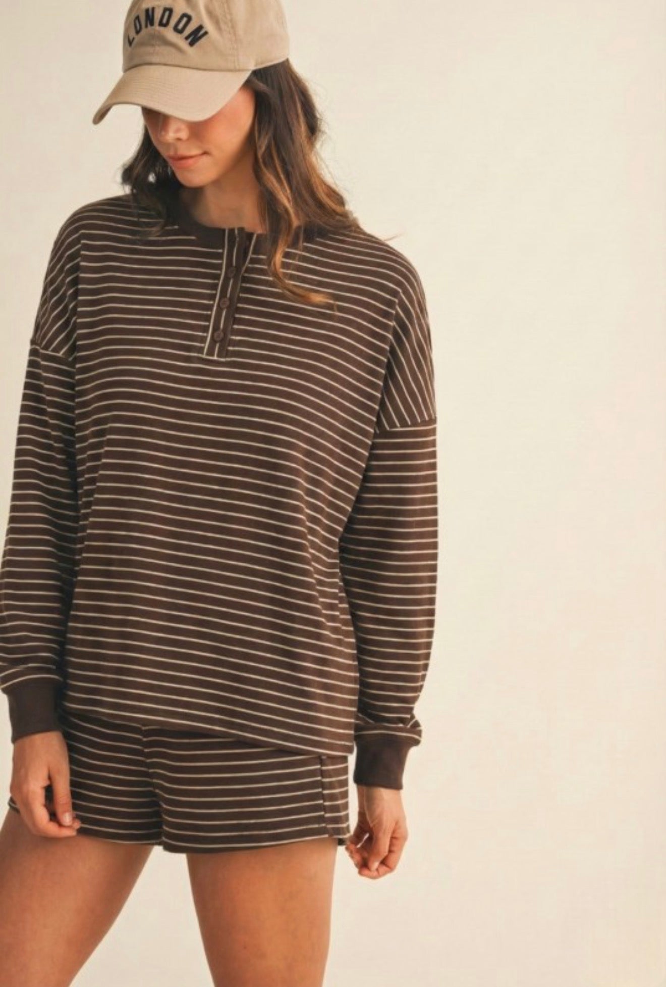 Chocolate Pin Stripe Knit Shorts