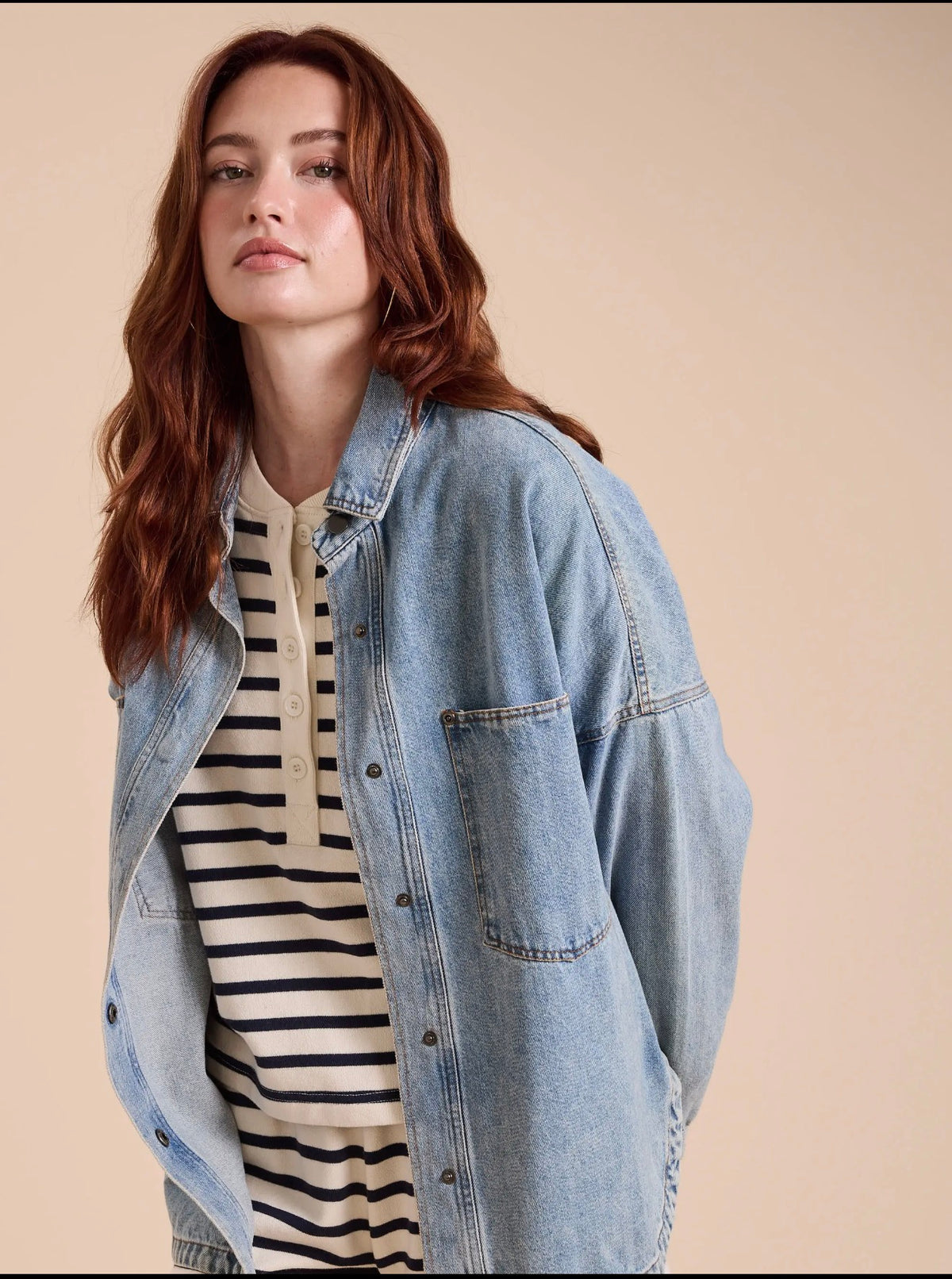 Denim Shacket With Snap Buttons