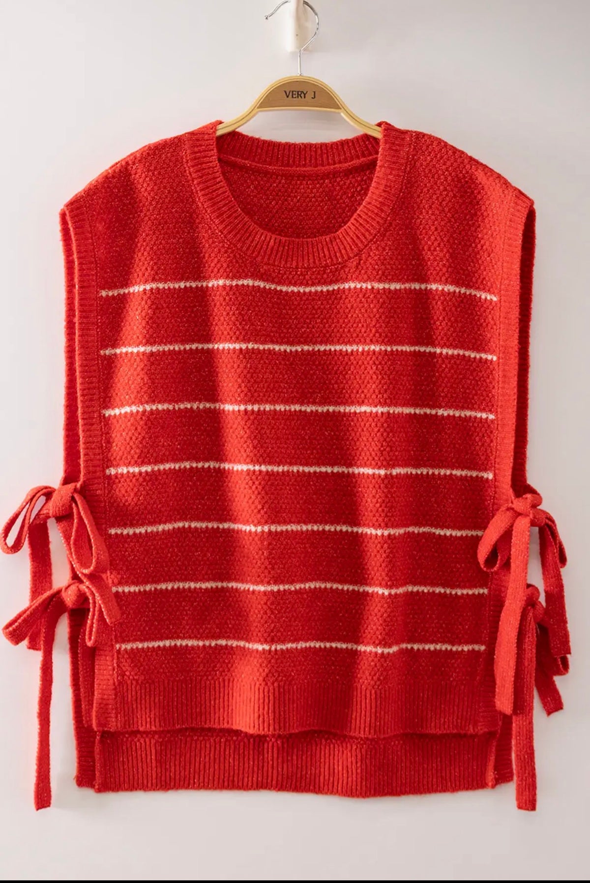 Red Striped Tie Side Knit Vest