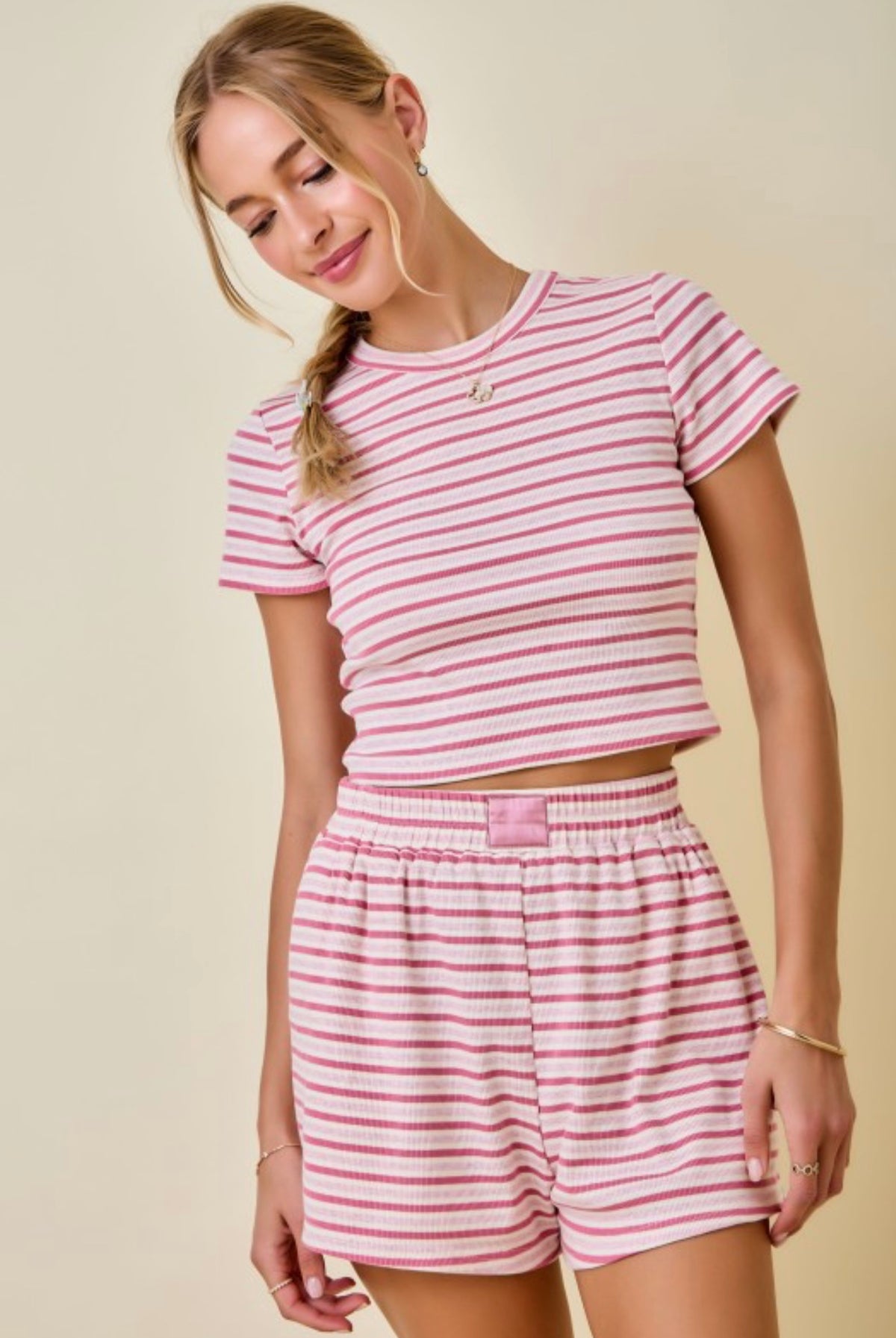 Pink Striped Lounge Sweat Shorts