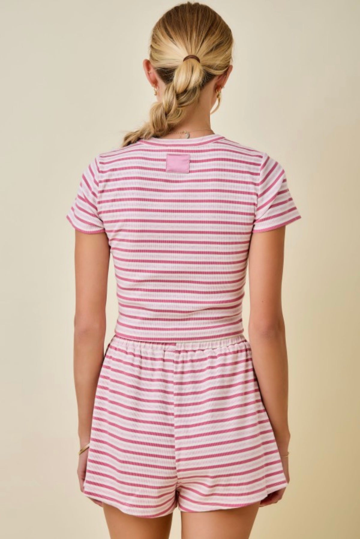 Pink Striped Lounge Sweat Shorts