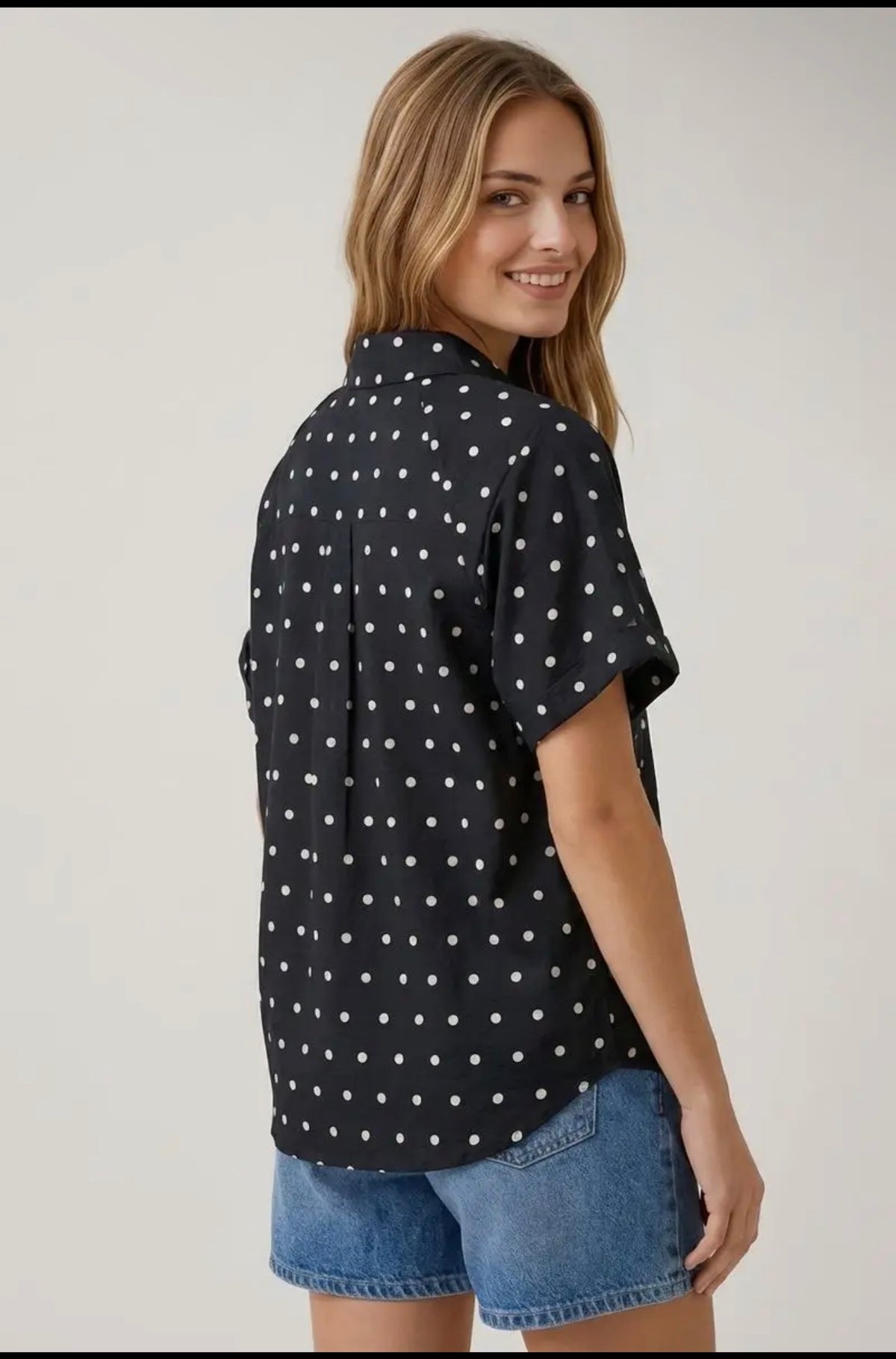 Polka Dot Bubble Sleeve Blouse