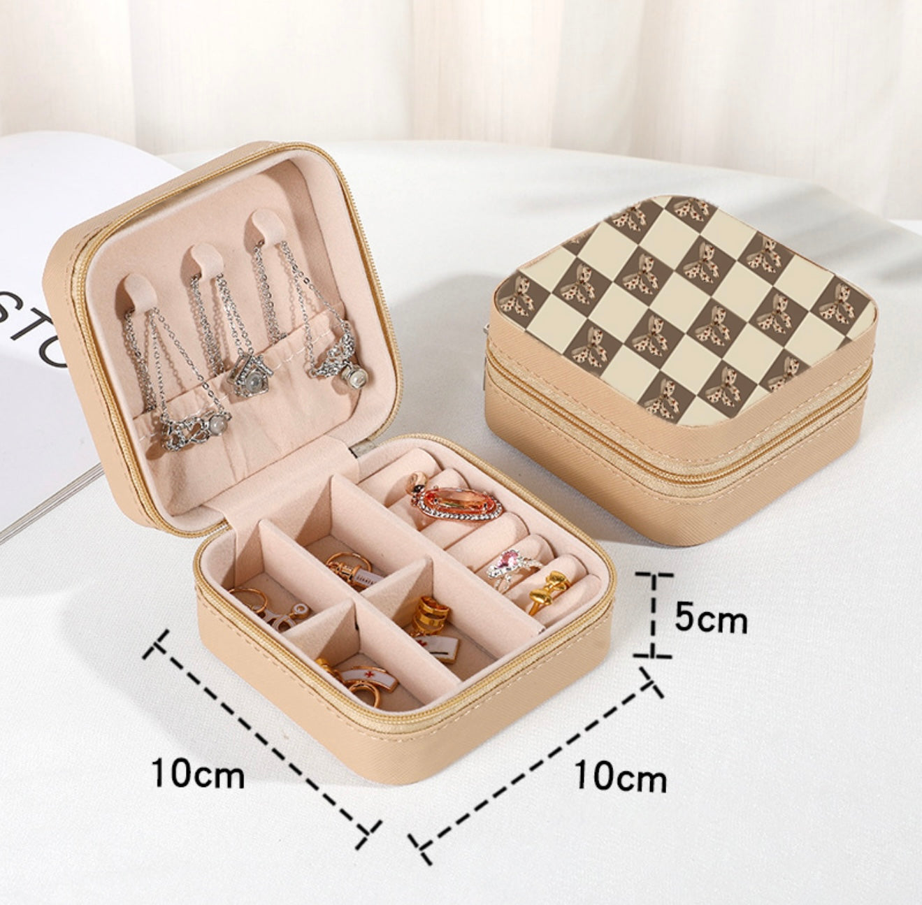 Bow Vintage Cowboy Check Square Jewelry Case