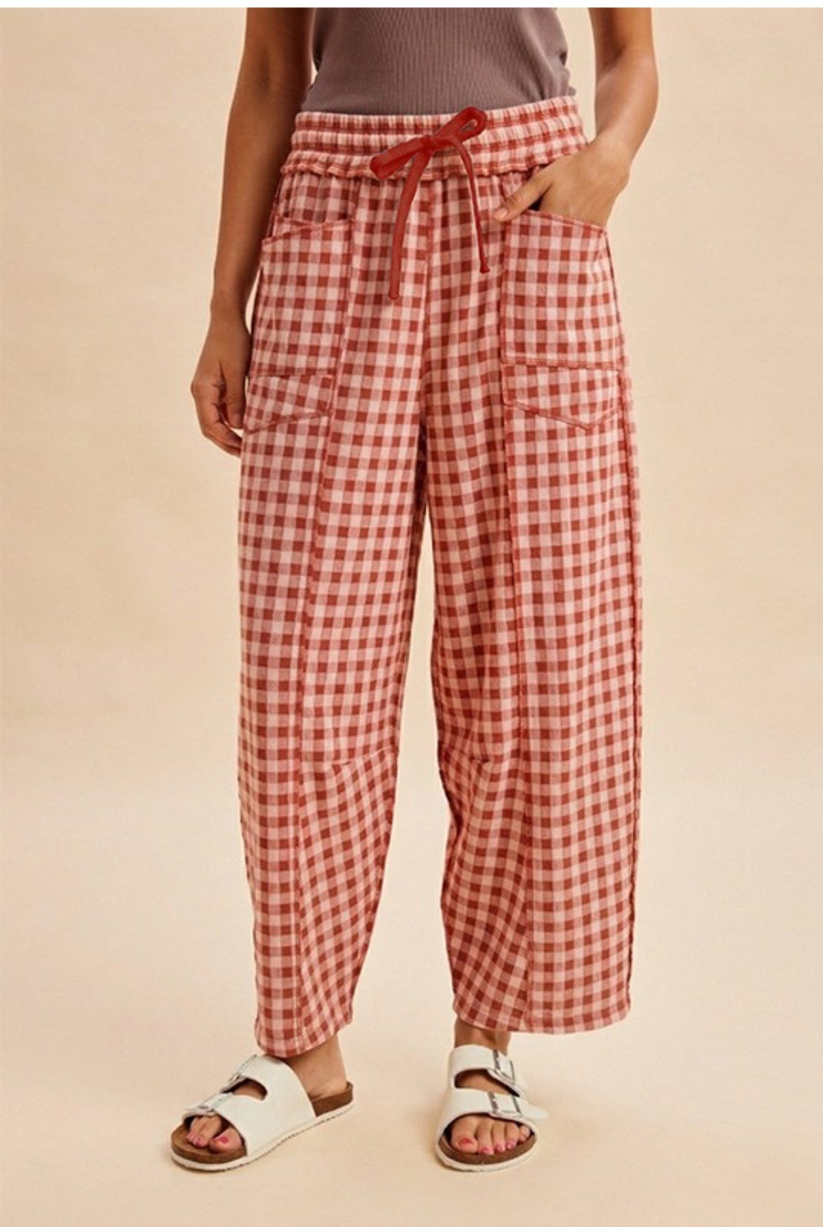 Brushed Check Barrel Utility Pants