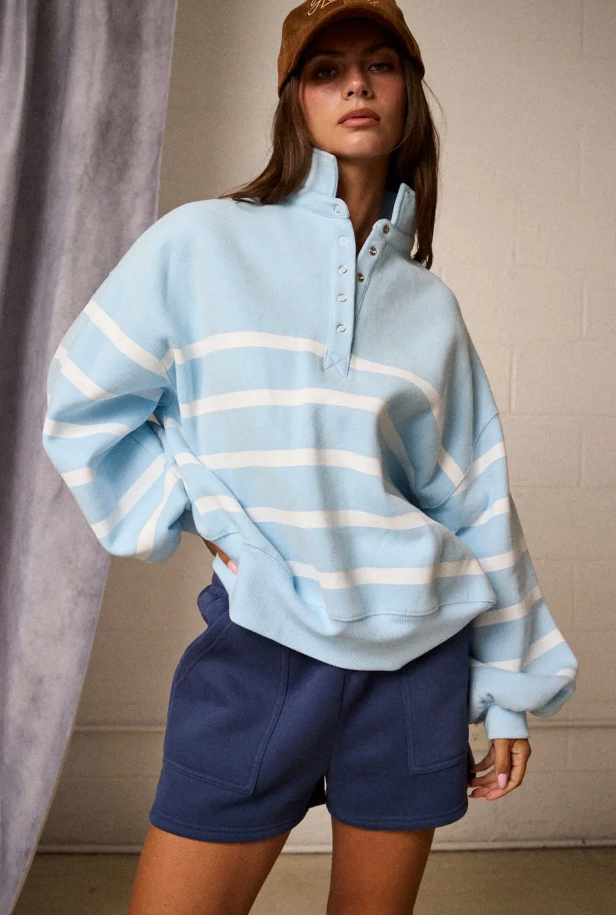 Addison Stripe Pullover Sky/White