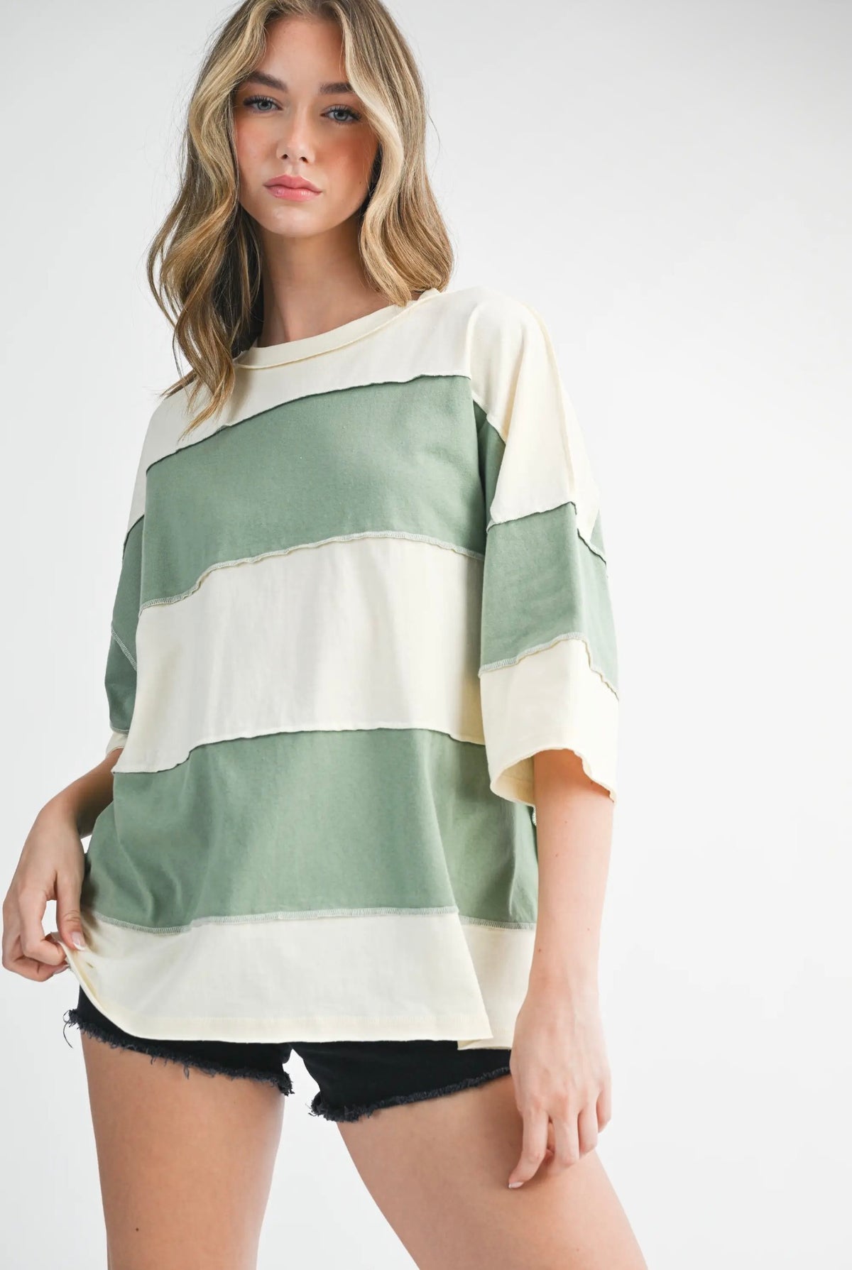 Green Polly Color Block Top