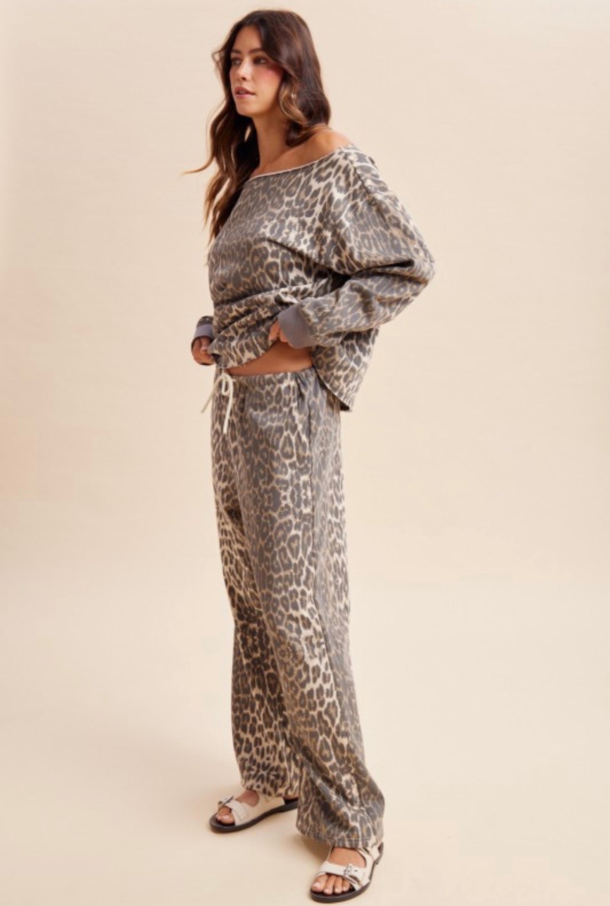 Leopard Terry Wide Leg Sweats