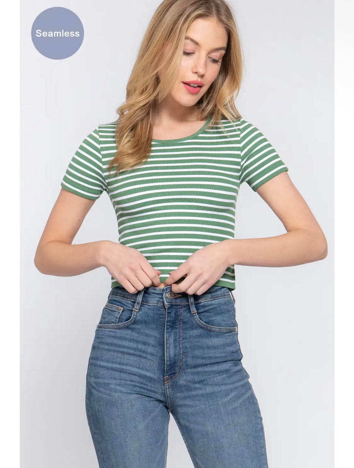 Short Sleeve Striped Baby Tee Green