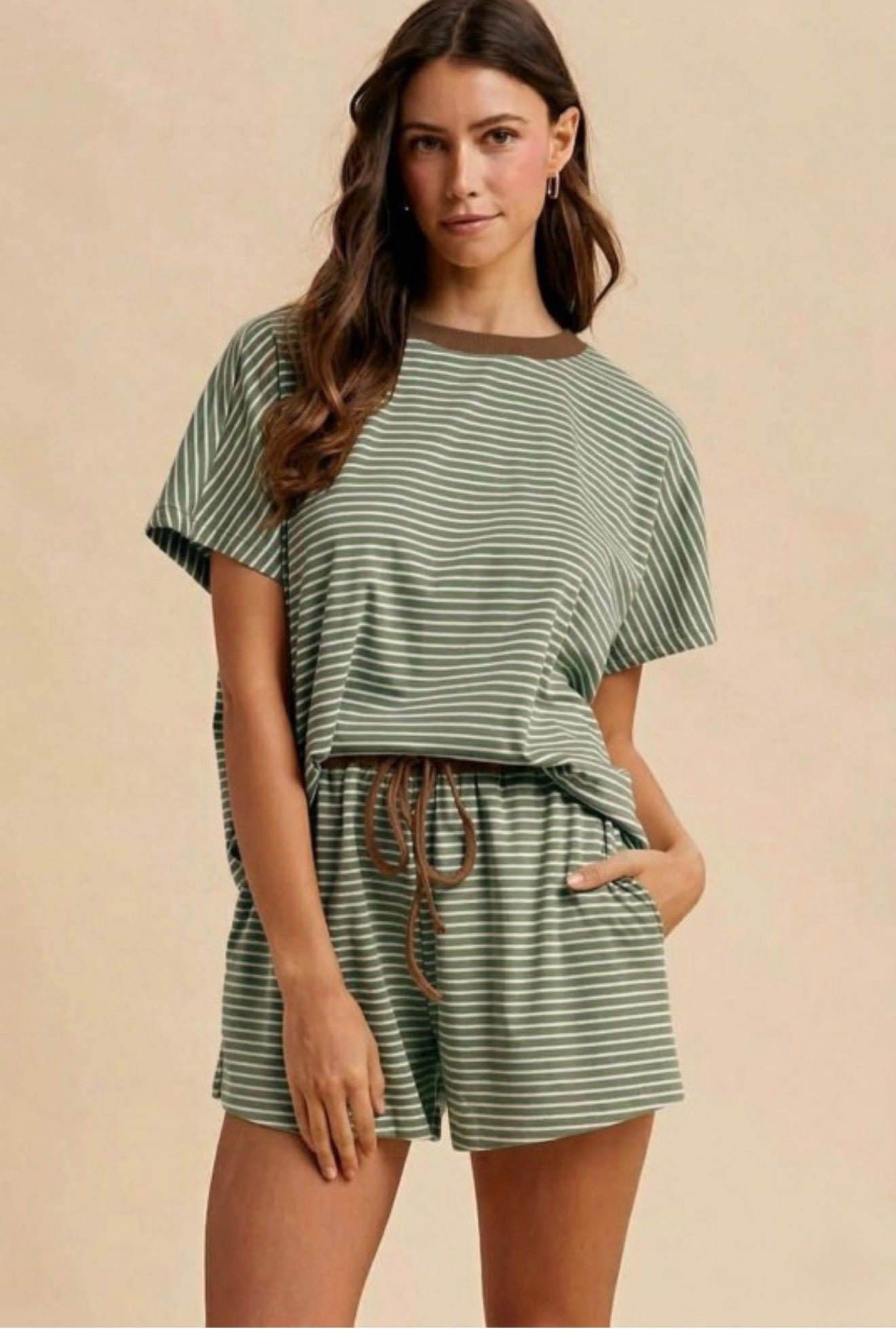 Olive/Green Loose Fit Striped Shirt