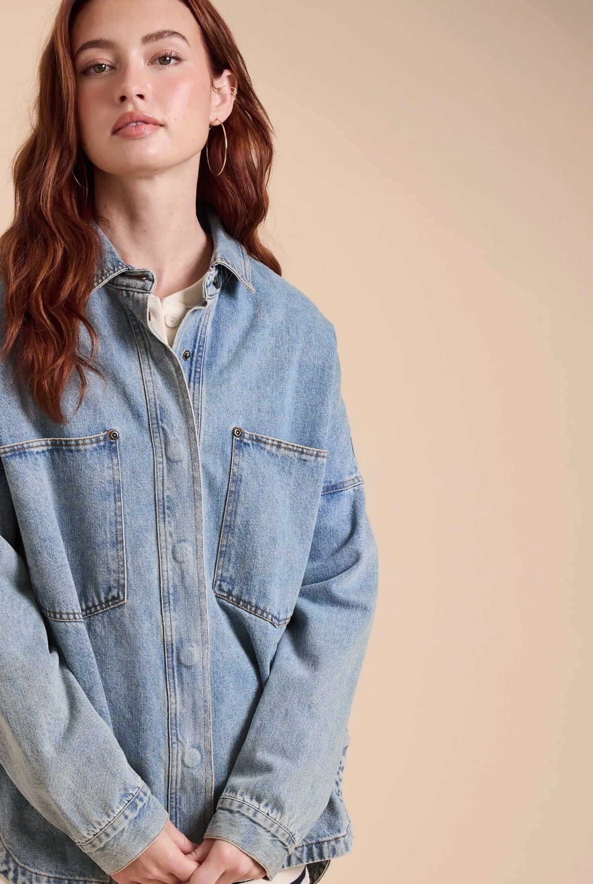 Denim Shacket With Snap Buttons