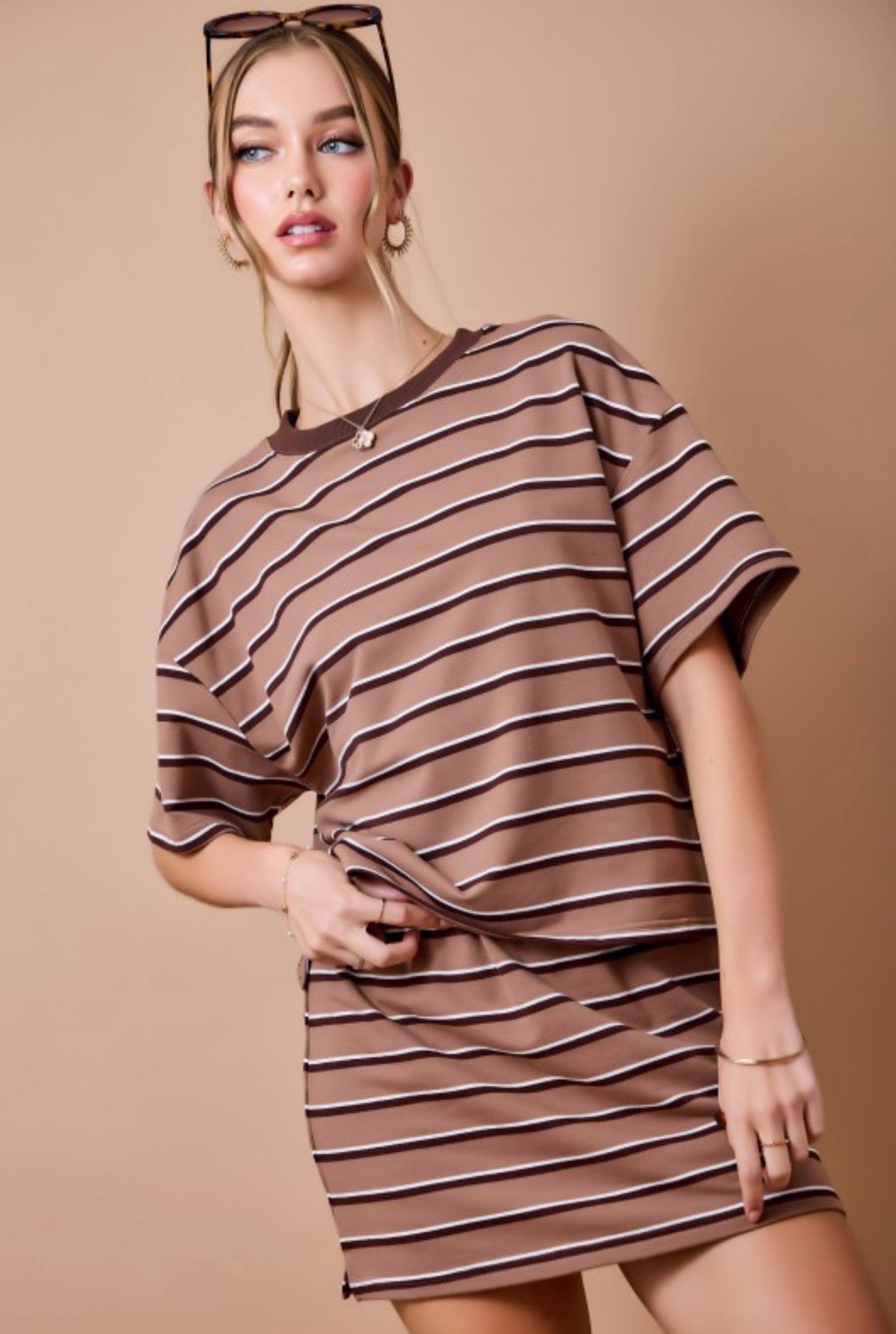 Brown Striped Boxy Top