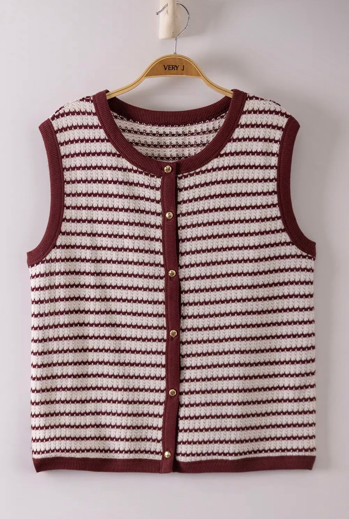 Maroon Stripe Knit Button Down Top