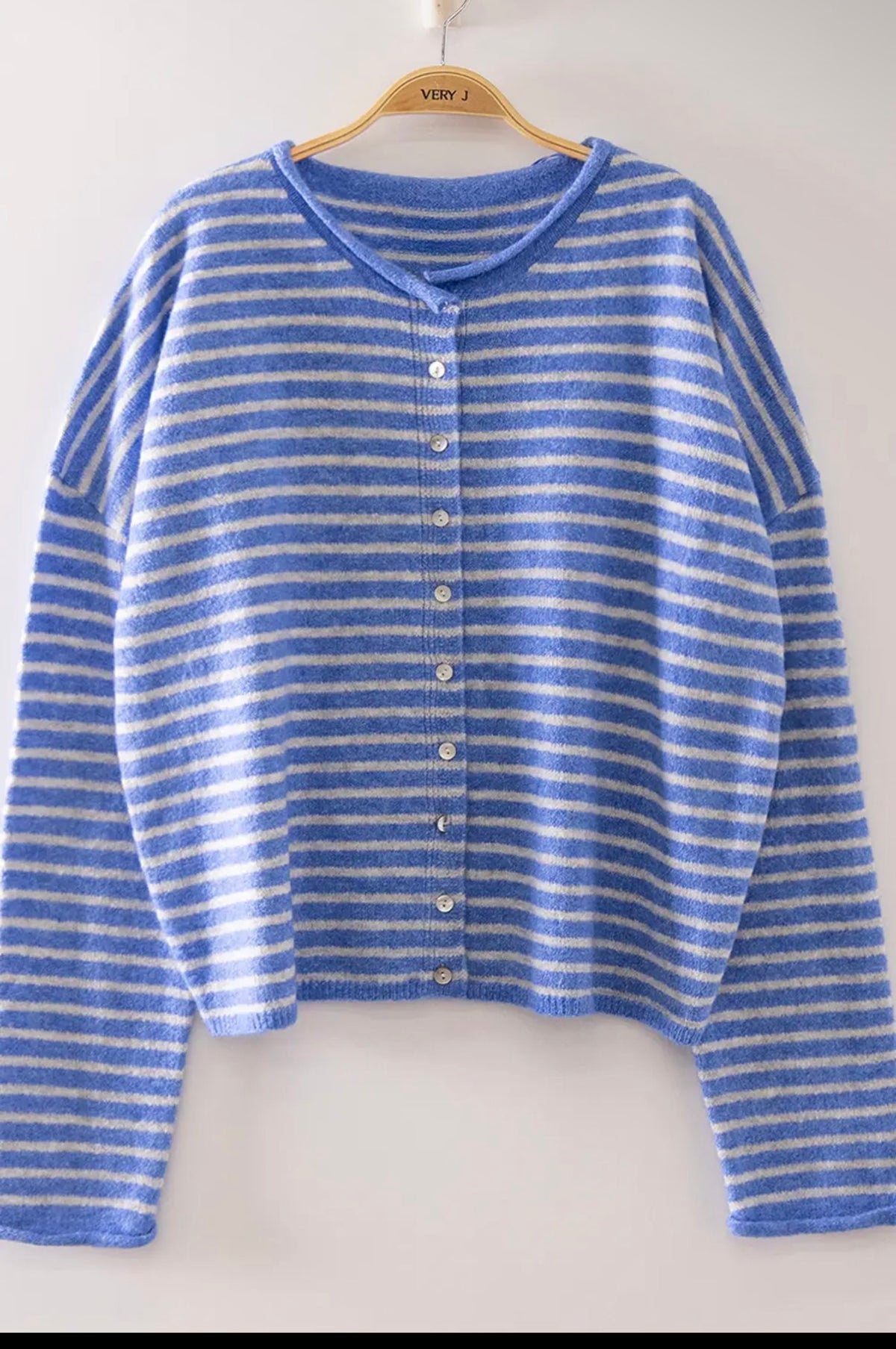 Blue Button Down Striped Sweater