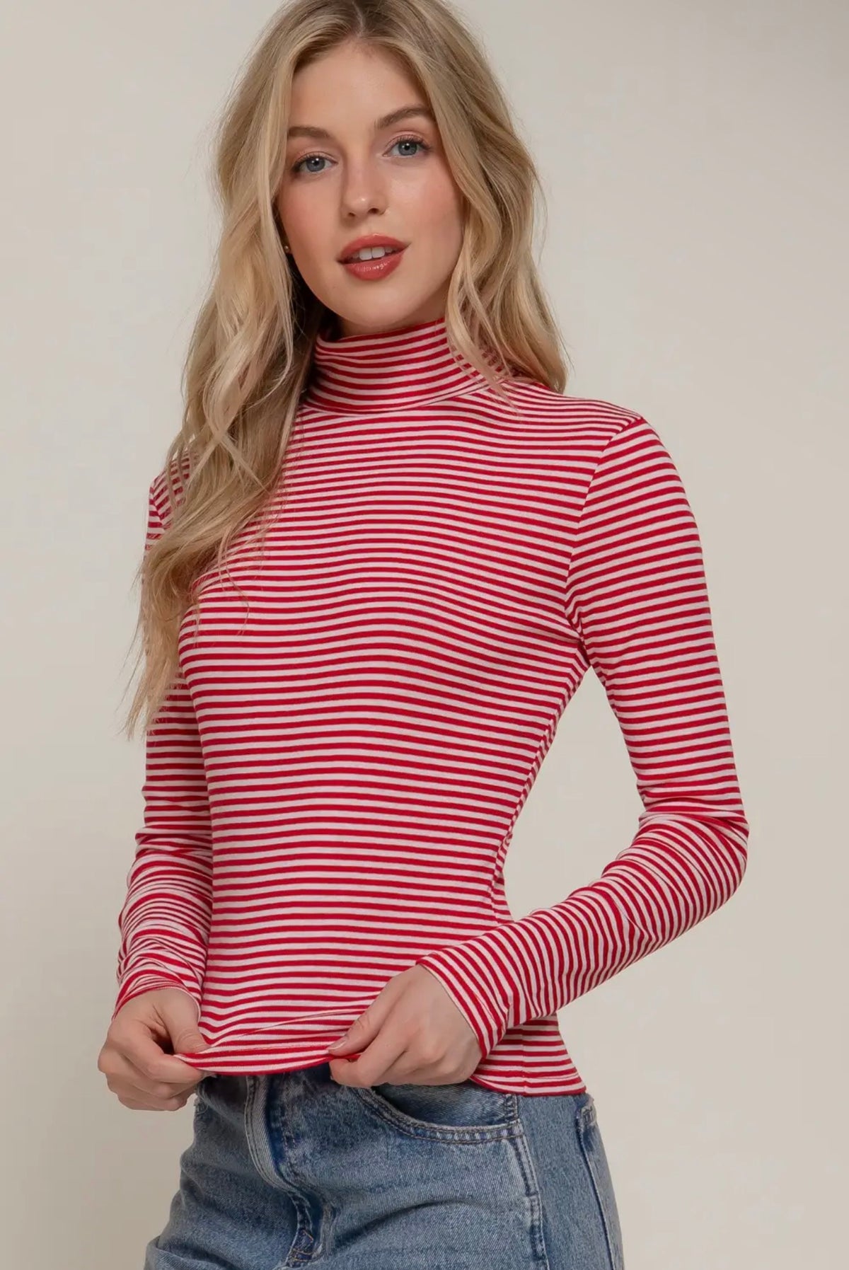 Long Sleeve Turtleneck Red Striped