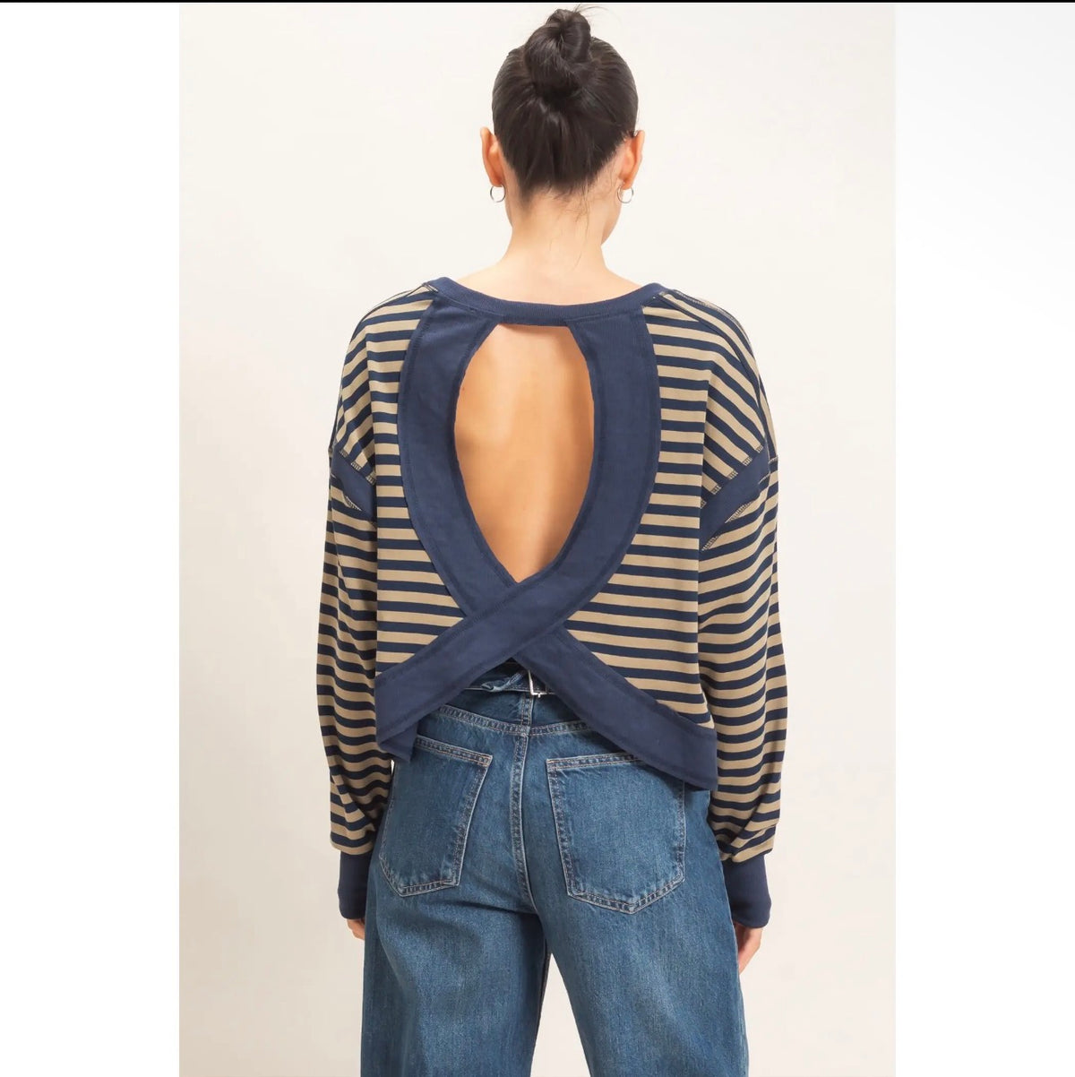 Striped Long Sleeve Navy Cross Back Tee