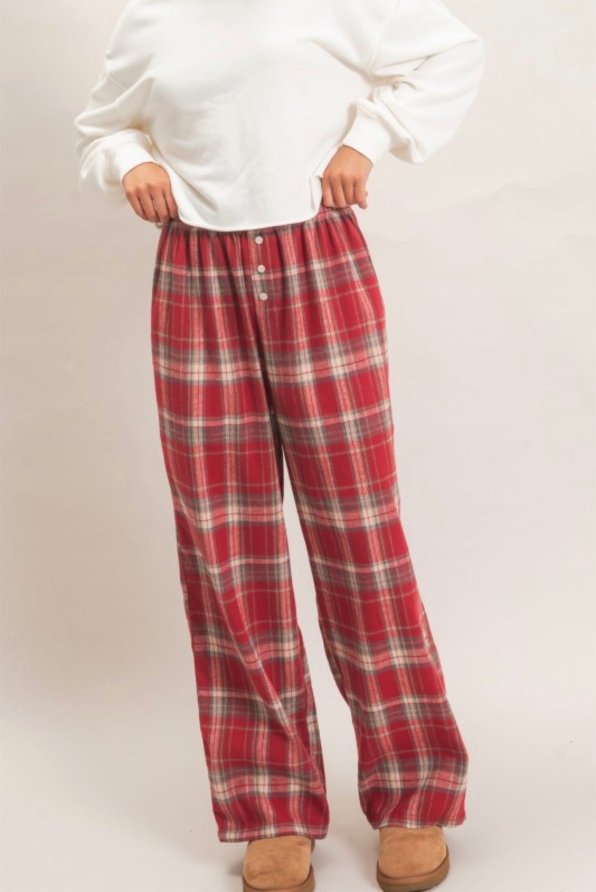 Red Plaid Wide Leg Pants