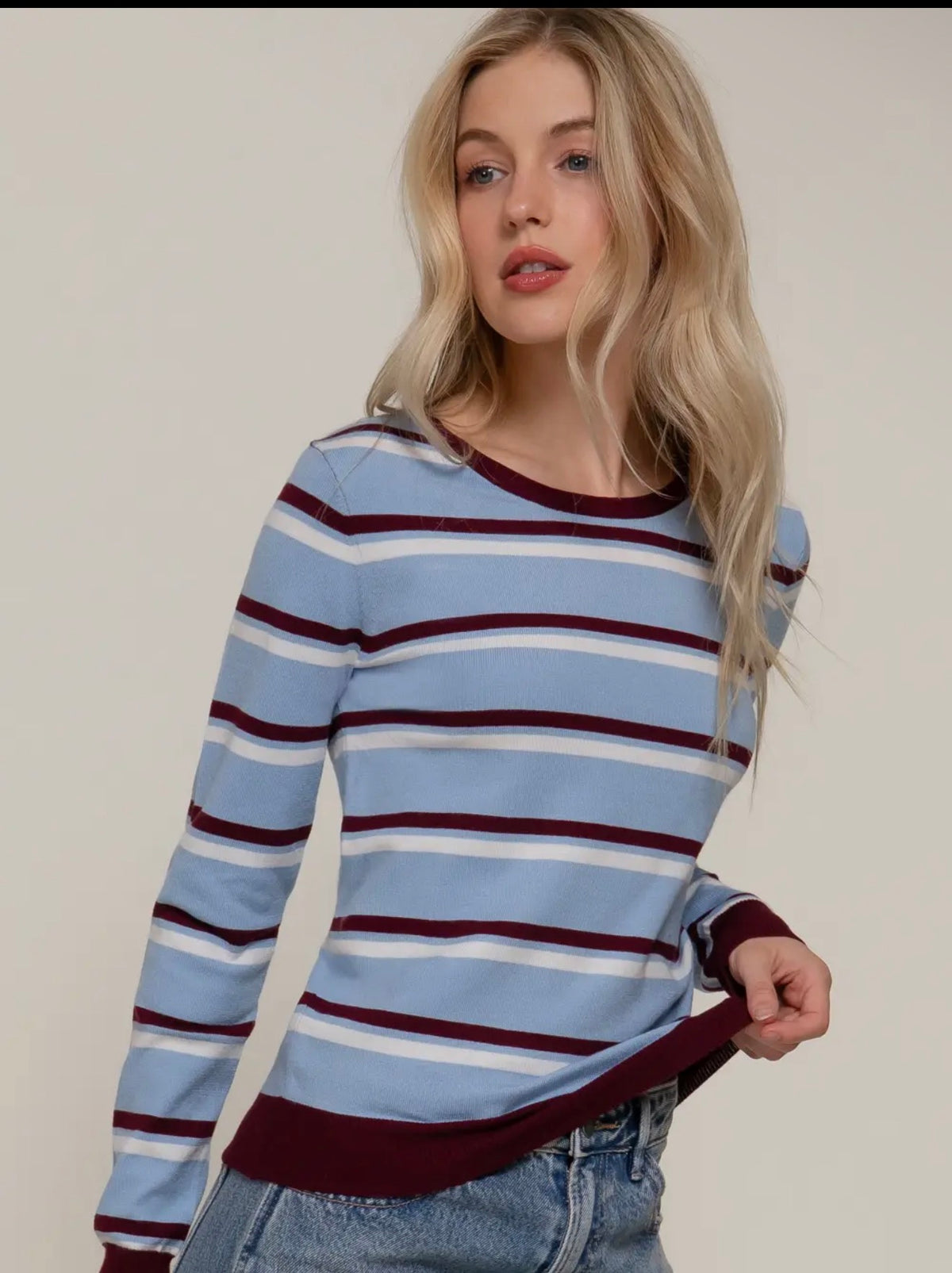 Long Sleeve Round Neck Multi Stripe Sweater