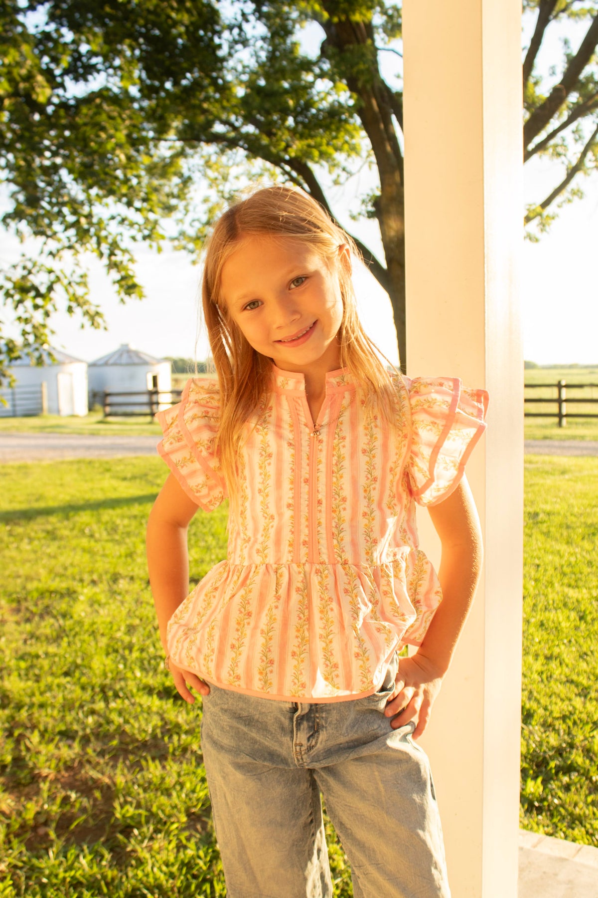 Girls Floral Ruffle Top