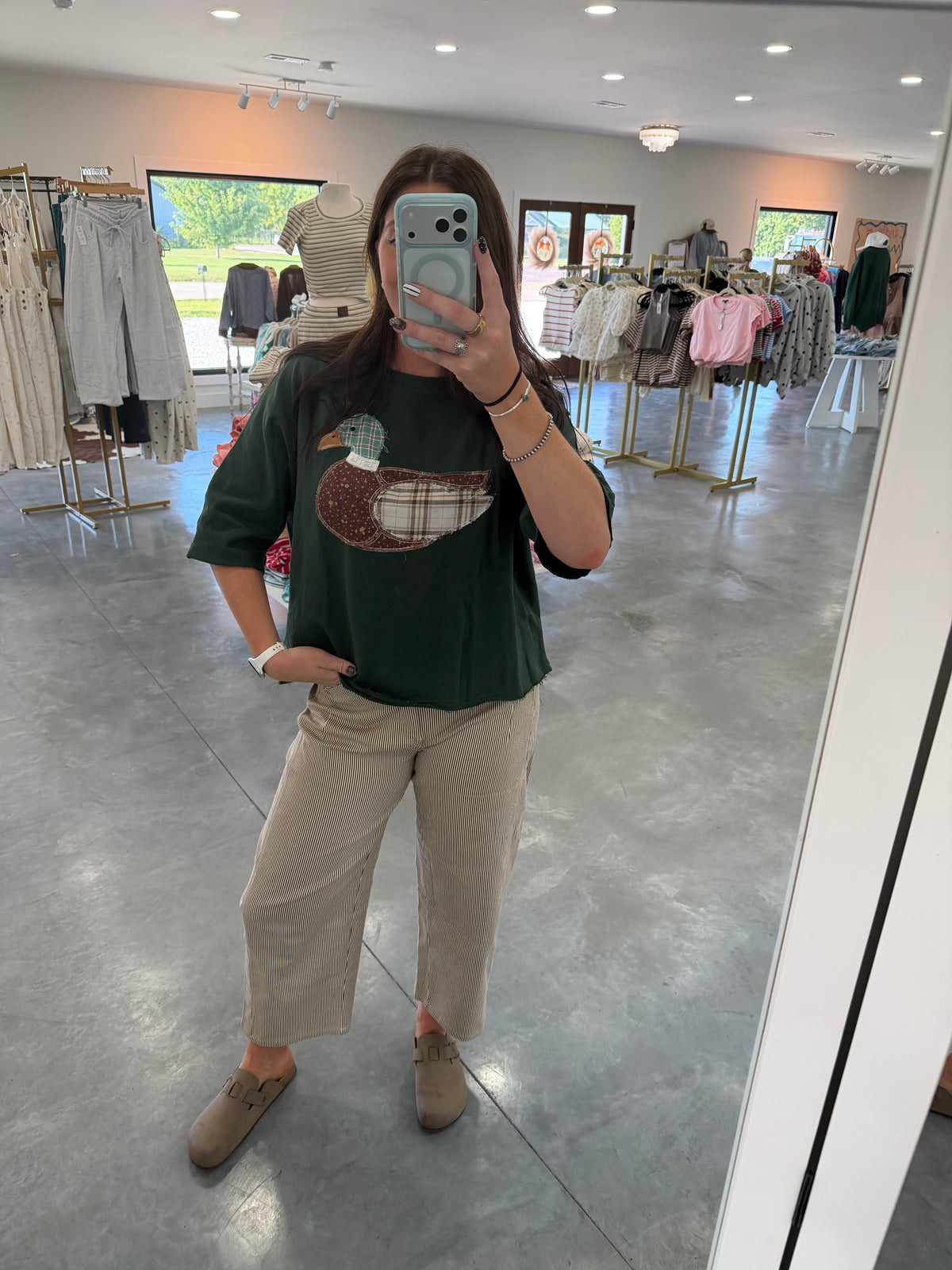 Green Quilted Duck Boxy Tee