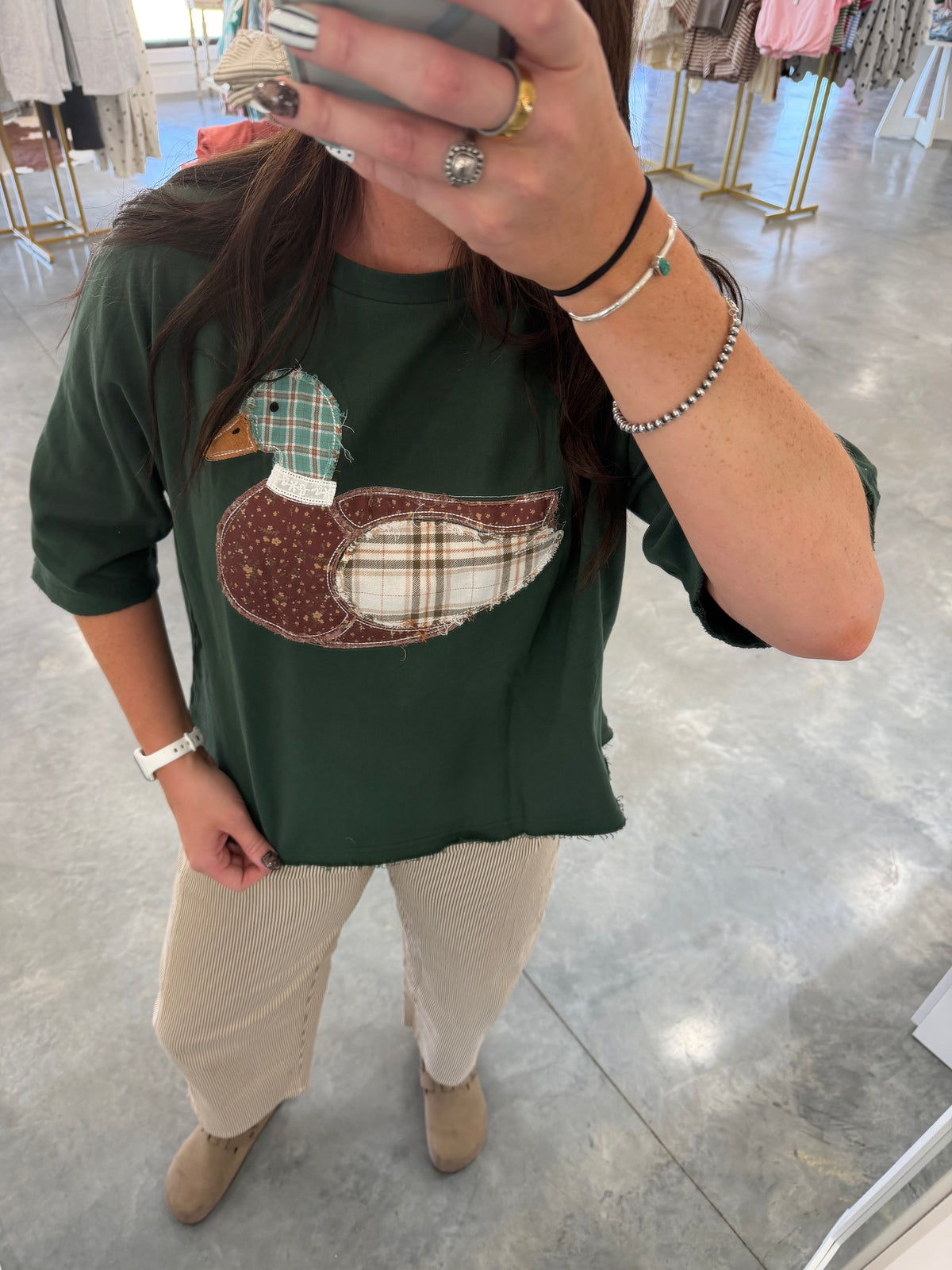 Green Quilted Duck Boxy Tee