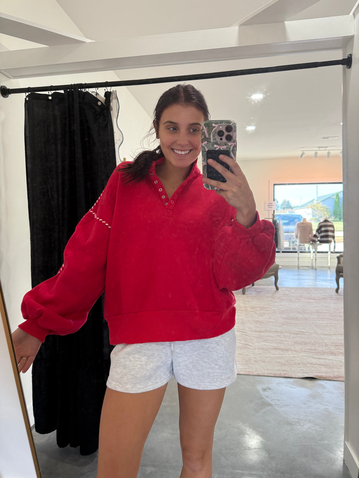 Red Half Snap Pullover