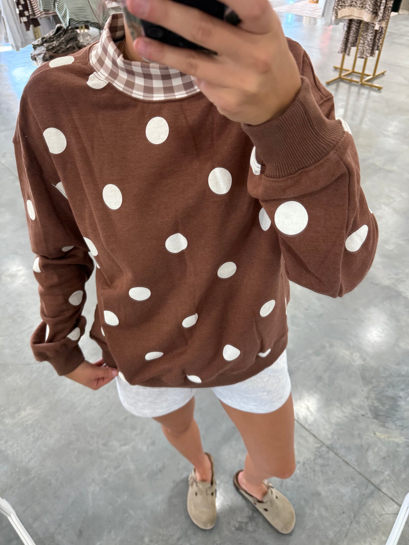 Mocha Polka Dot Gingham Sweatshirt