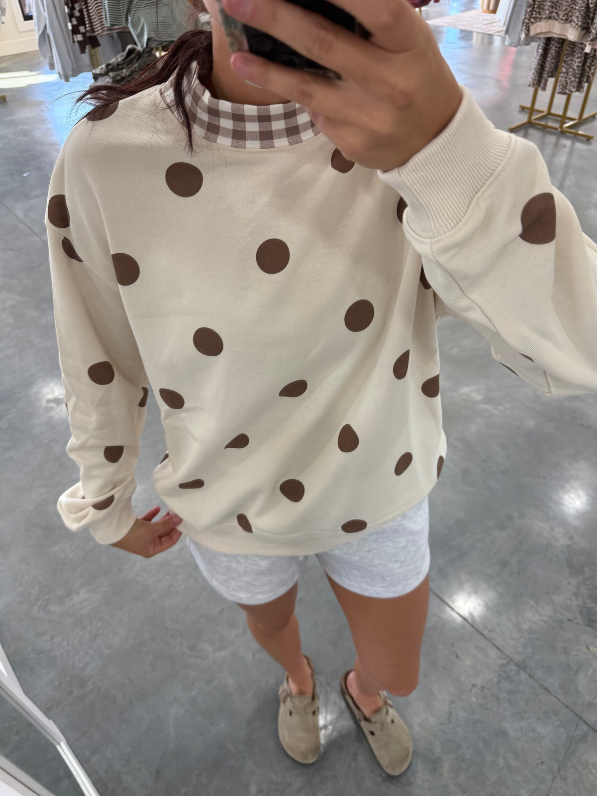 Oatmeal Polka Dot Gingham Sweatshirt
